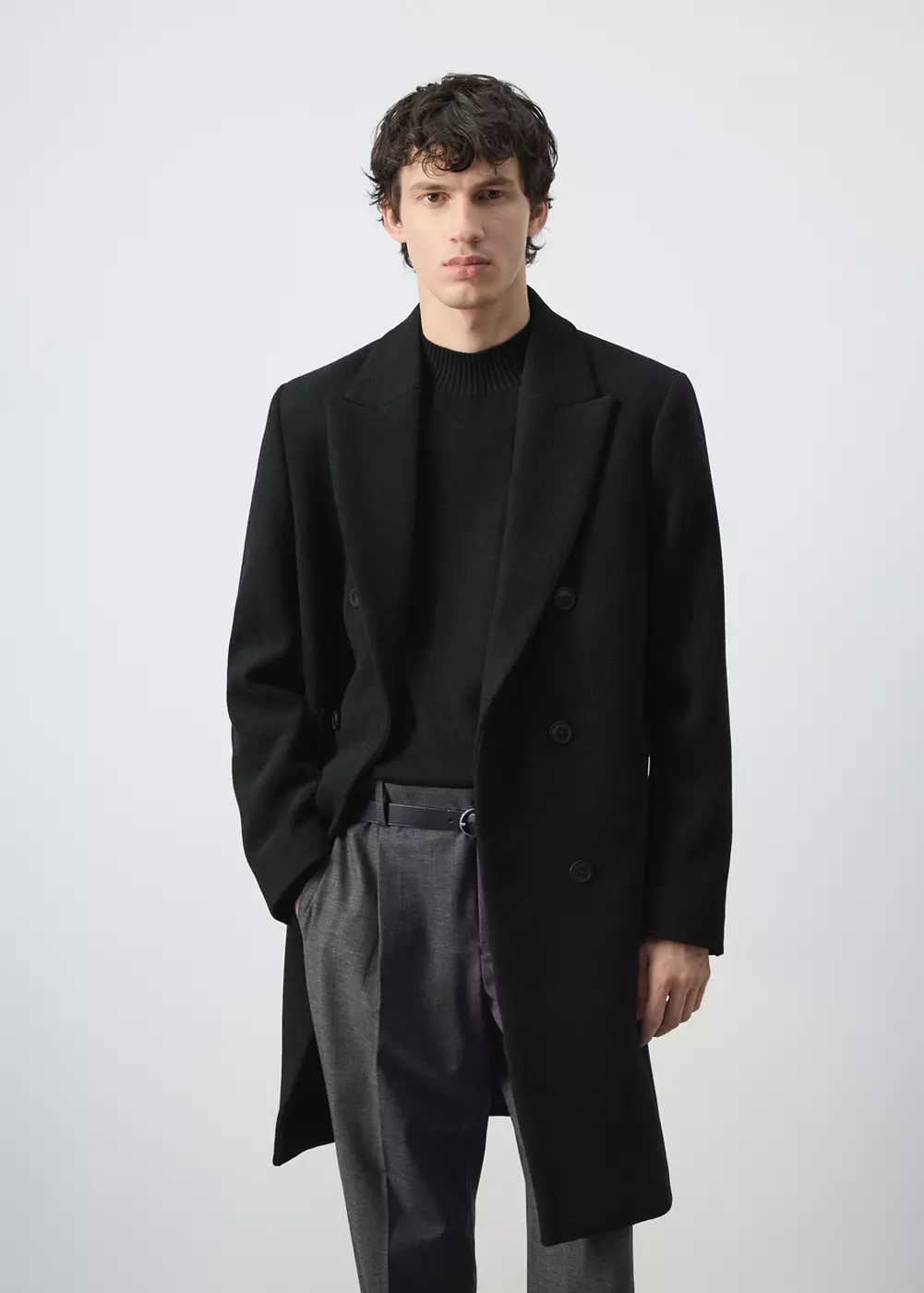 Manteau laine mélangée croisé, MANGO MAN