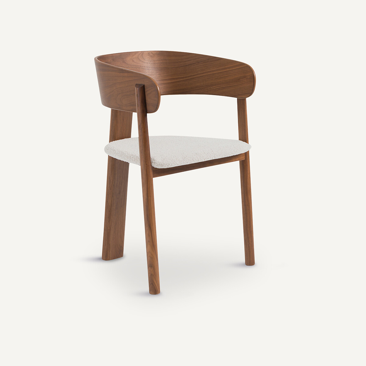 Fauteuil de table en noyer massif, plaqué noyer et bouclette, 3 pieds, MARAIS, EMMANUEL GALLINA X AM.PM