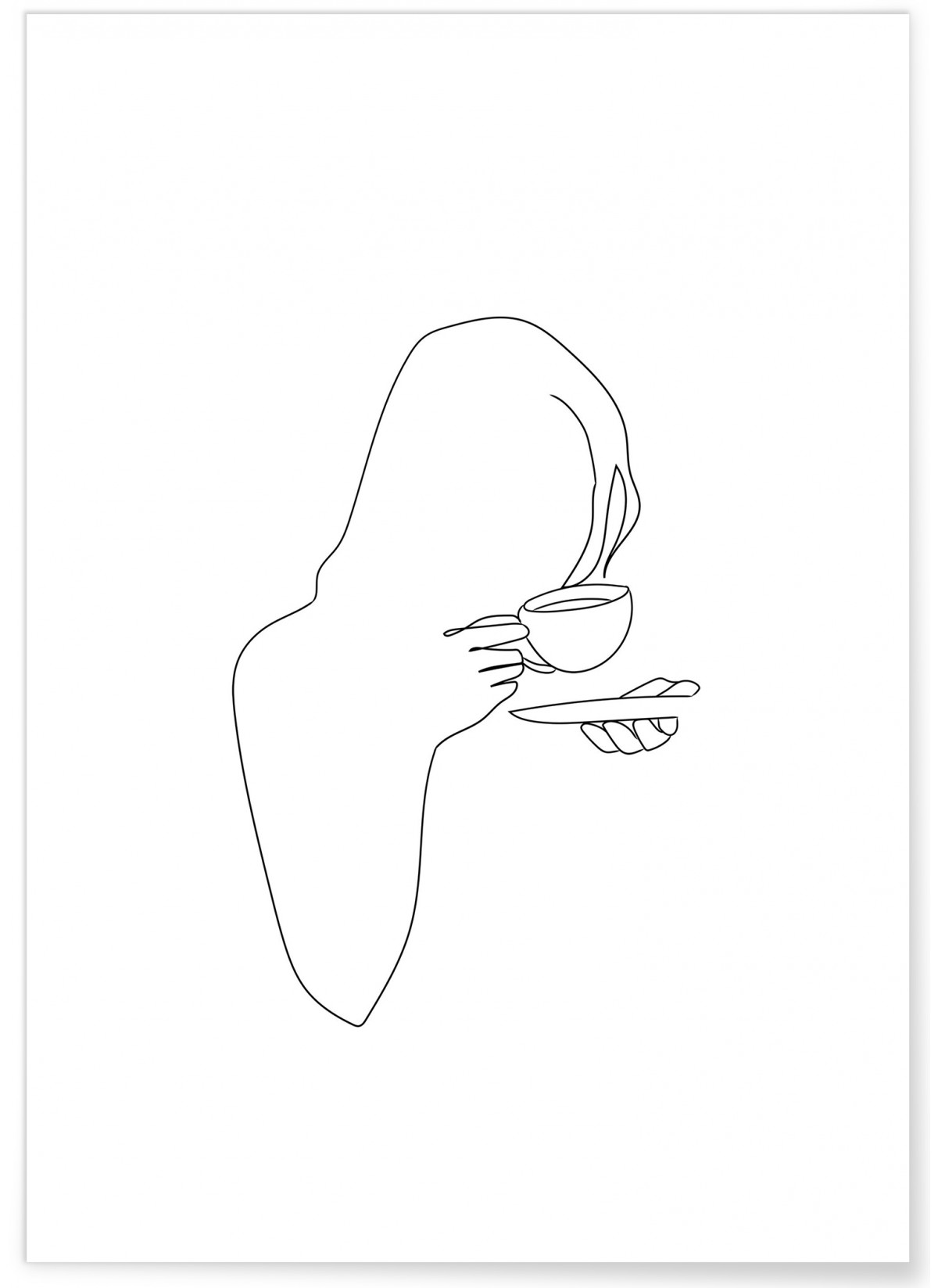 Affiche Line Art Women Drinking Coffee, L'AFFICHERIE