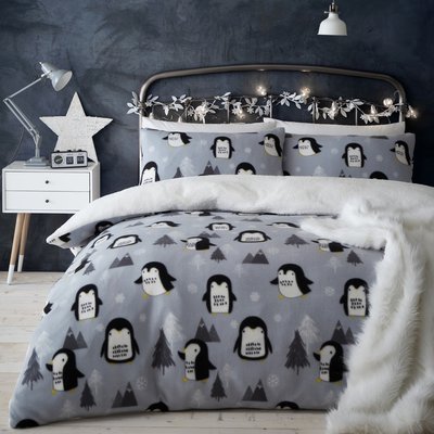 Cosy Penguin Fleece Duvet Cover and Pillowcase Set CATHERINE LANSFIELD