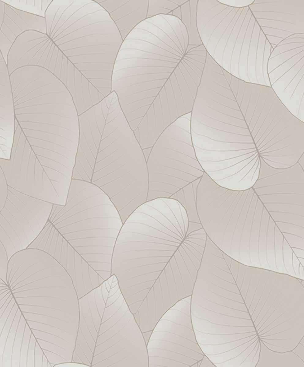 Papier peint feuilles tropicales beige lin, HEXOA