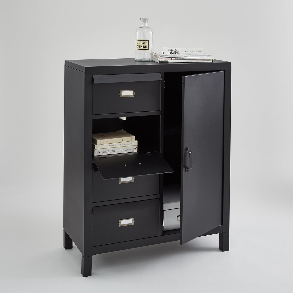 Product photograph of Hiba Cabinet With Cupboard And 4 Labelled Drawers from La Redoute UK.