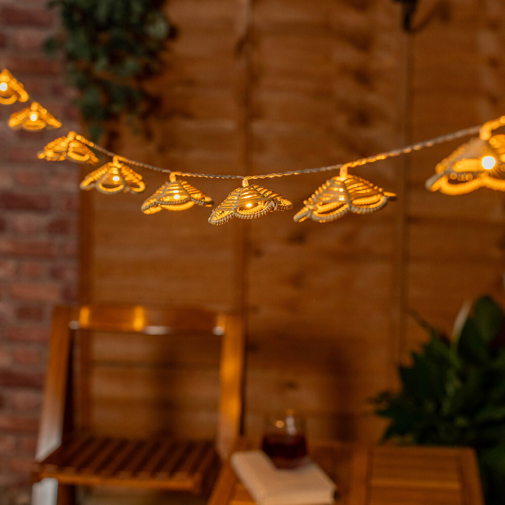 10 x Outdoor Rattan Flower Garden String Lights - Battery Operated, SO'HOME