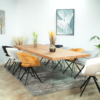 Table extensible en chêne huilé bords naturels et verre 300 cm PALERME PIER IMPORT