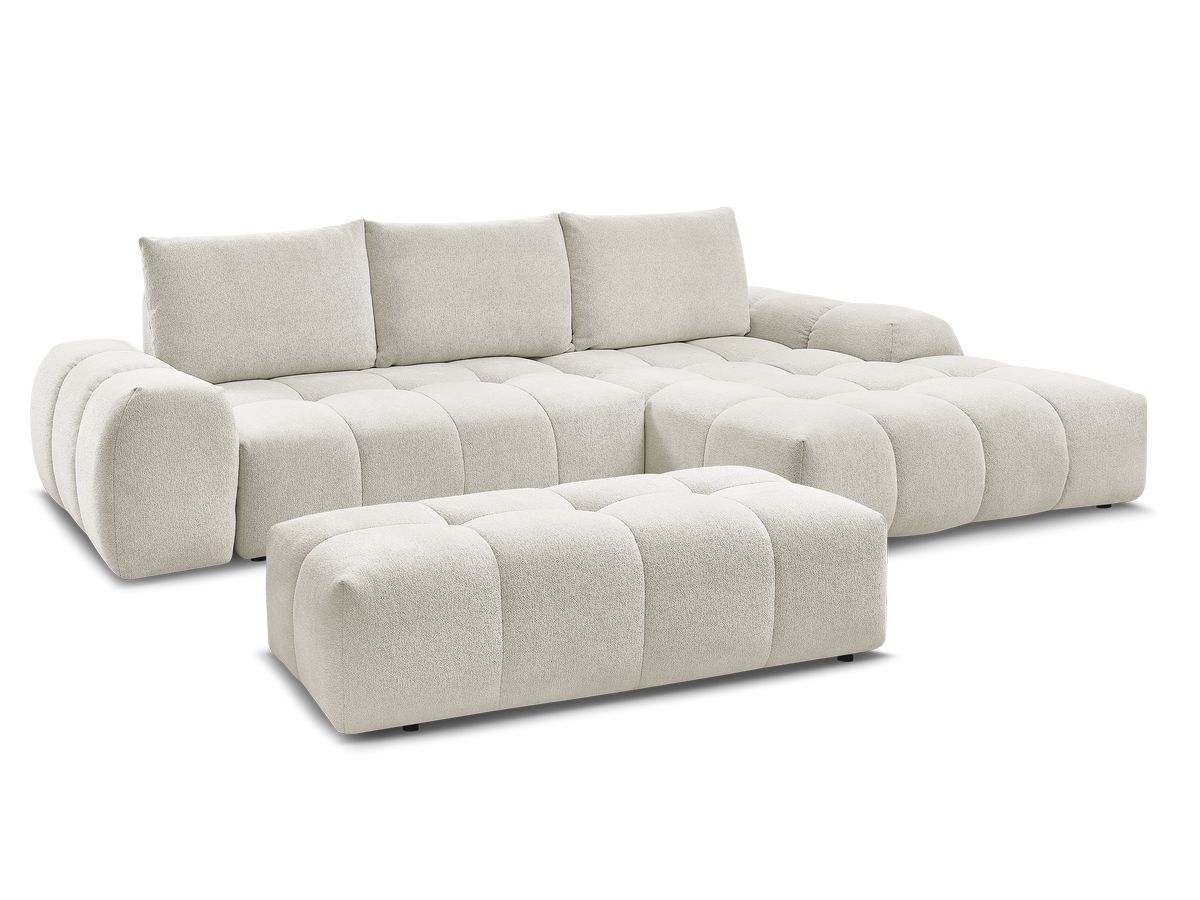 Canapé d'angle convertible 4 places en tissu chiné avec pouf, EVEREST, BOBOCHIC