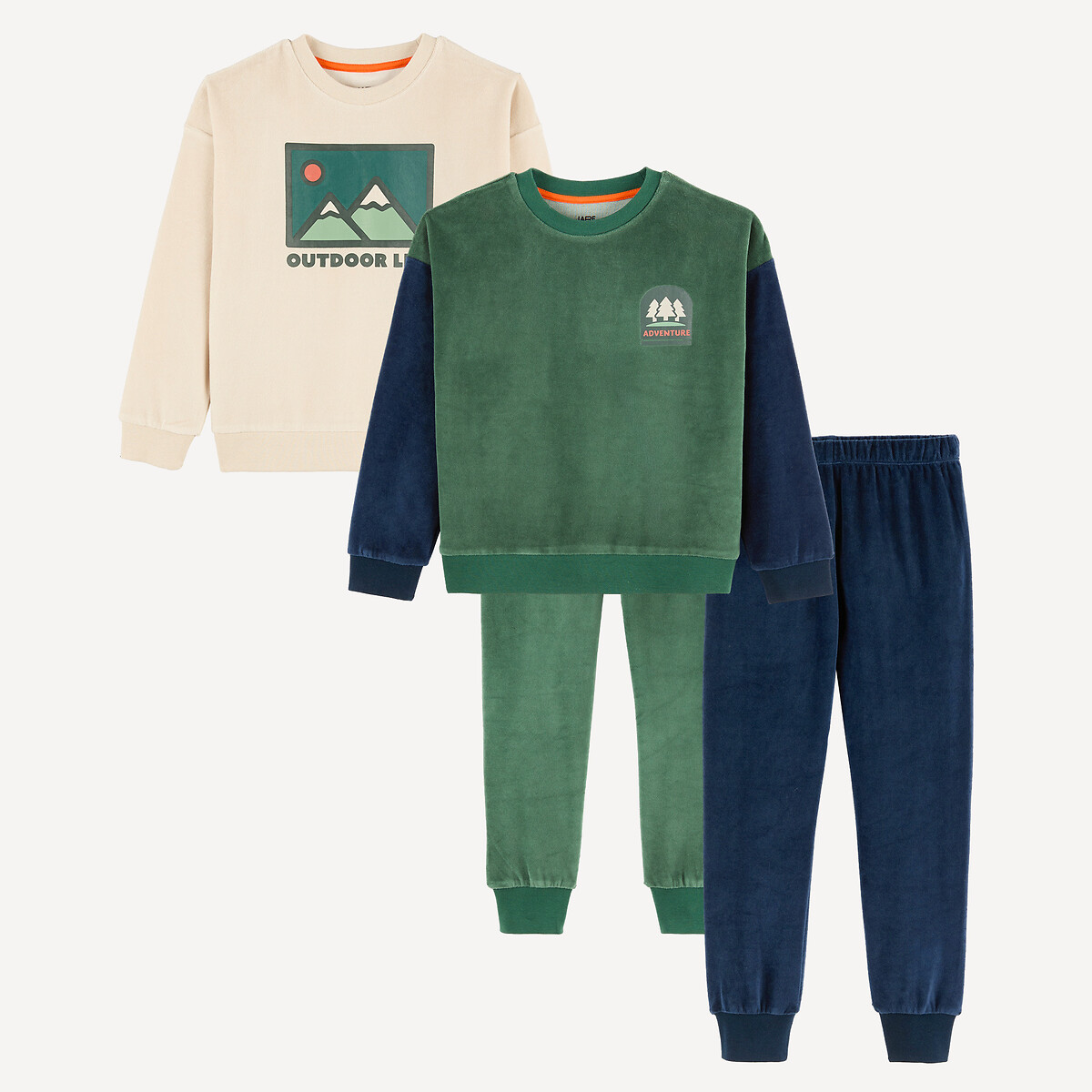Lot de 2 pyjamas en velours motif montagne, LA REDOUTE COLLECTIONS