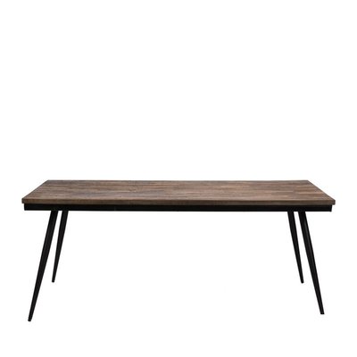 Table à manger en métal et teck recyclé 180x90cm bois foncé / noir - RANGGO DRAWER