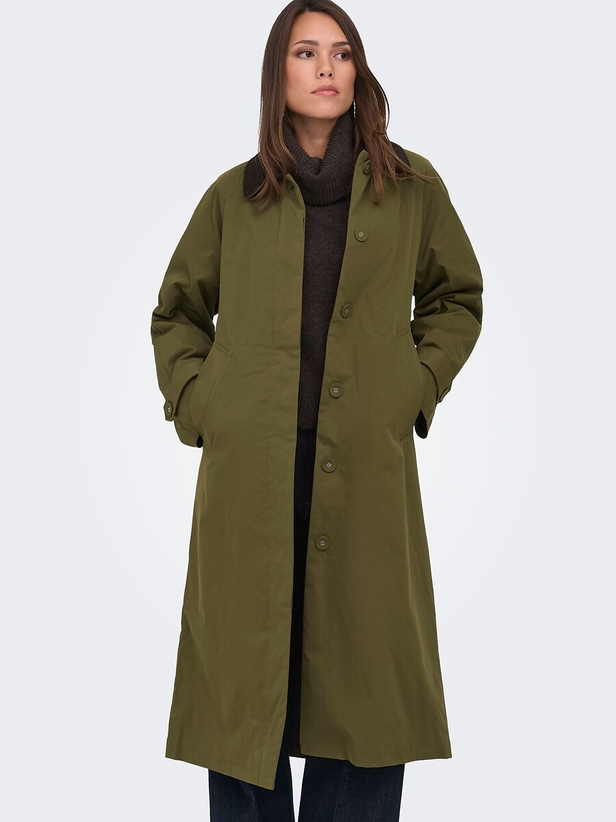 Trench long col polo bi-matière, ONLY