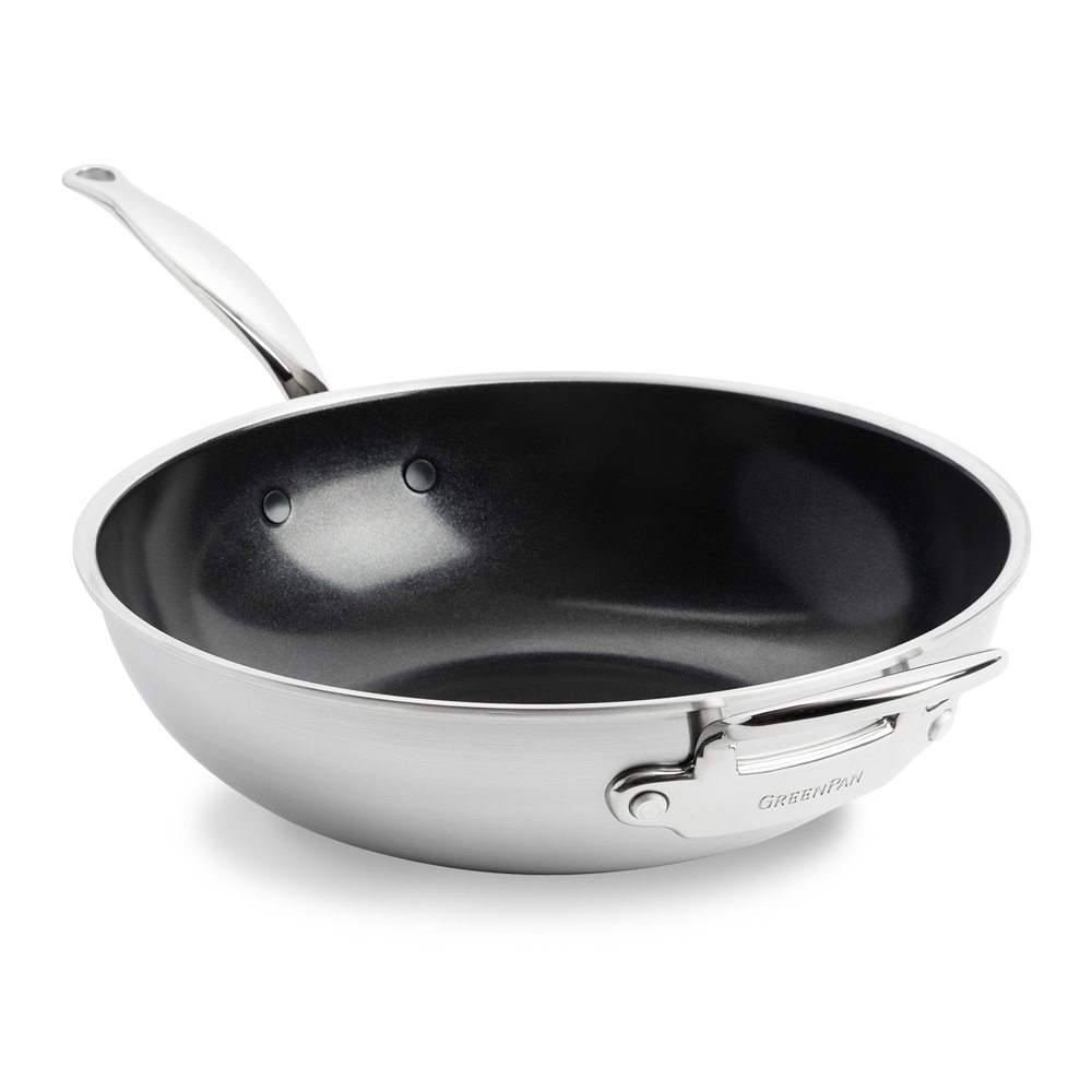 Wok 30 cm inox triply revêtement céramique - Première, GREENPAN