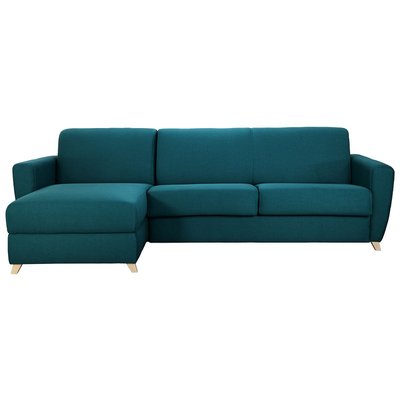 Canapé d'angle réversible et conible avec coffre 4 places en tissu  et bois clair GRAHAM MILIBOO