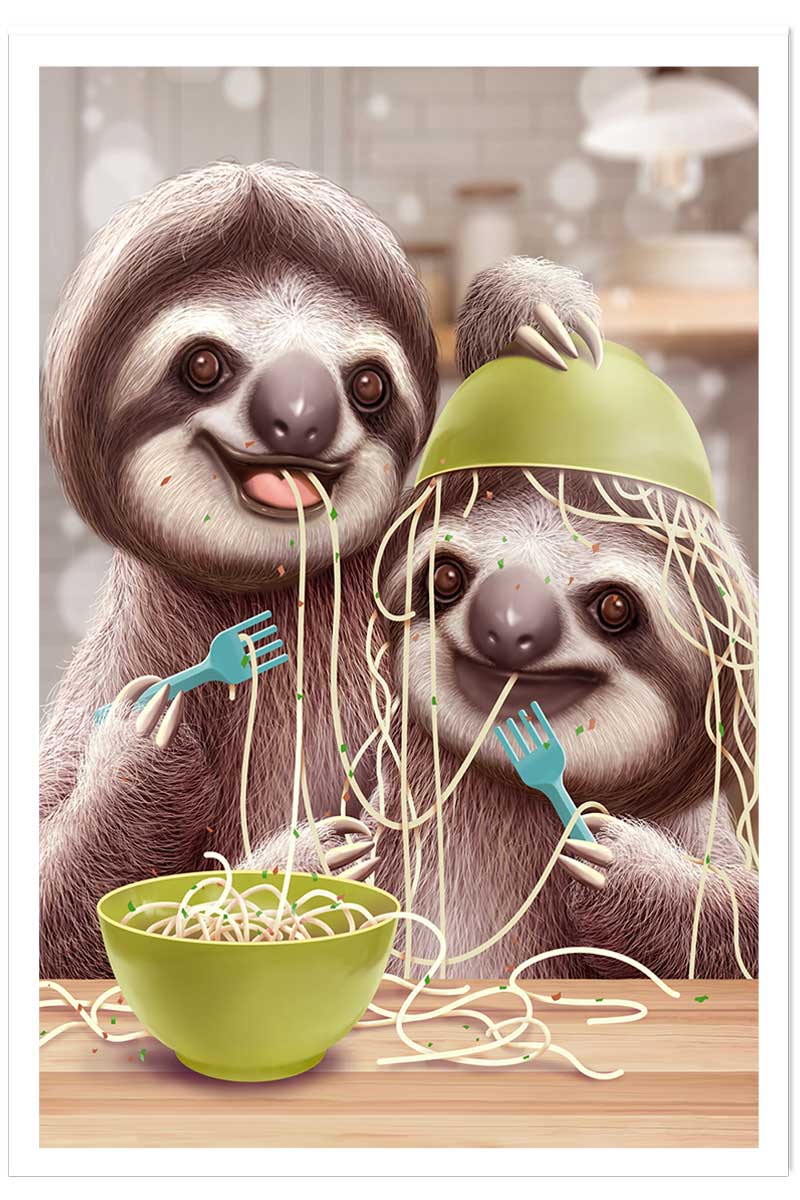 Affiche enfant jeune paresseux et spaghetti, HEXOA