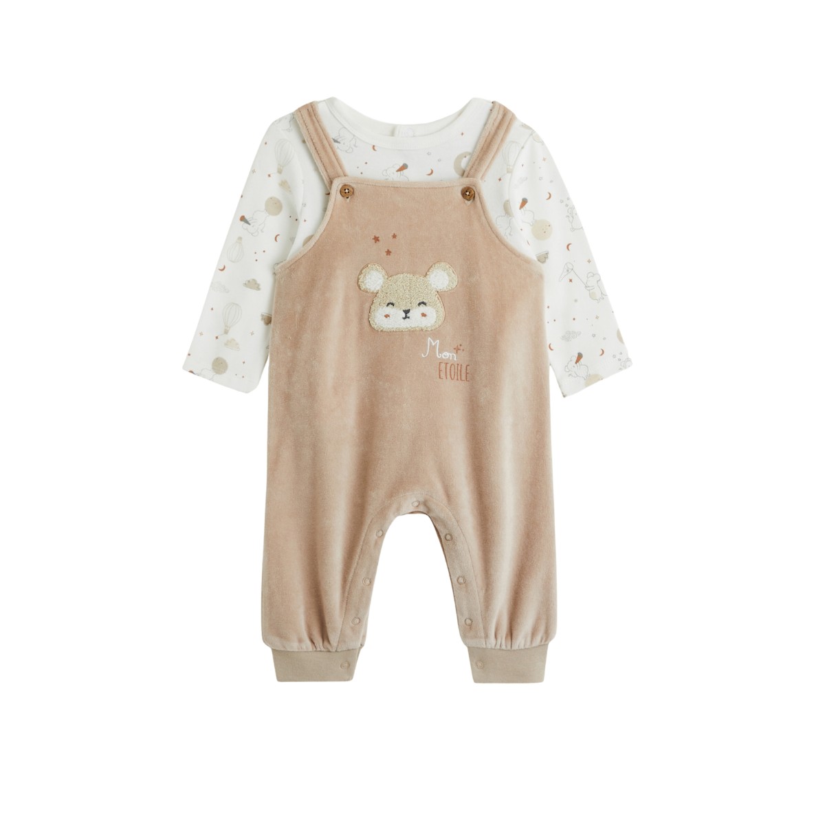 Ensemble salopette bébé en velours et t-shirt Eliah, PETIT BEGUIN
