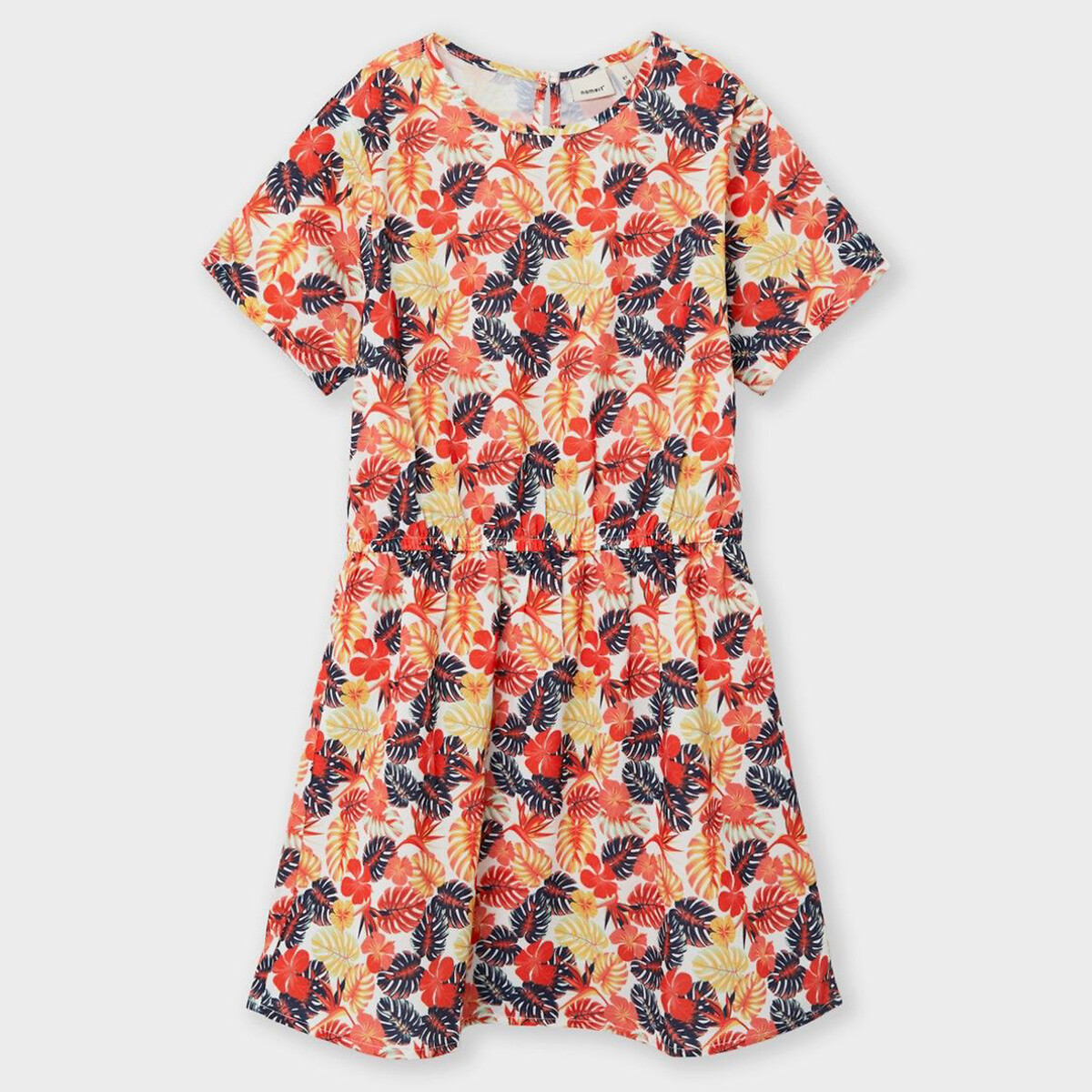 Image of Recycled Floral Print Dress with Short Sleeves
