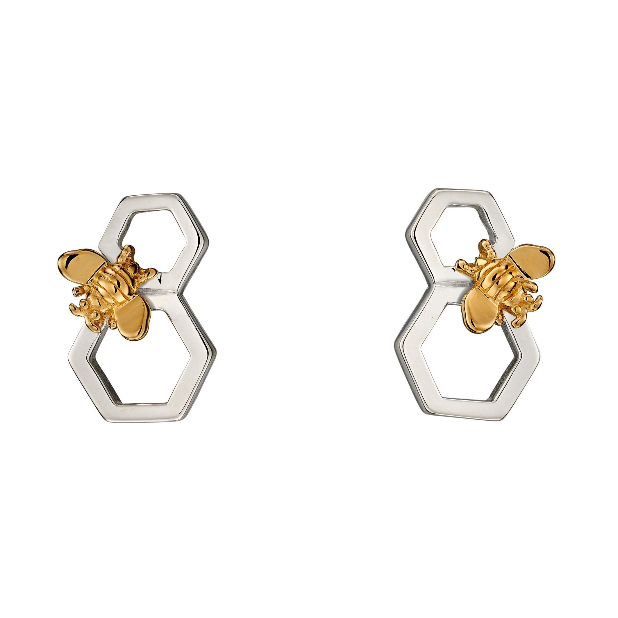 Sterling Silver Bee  Honeycomb Earrings  Reeves  Reeves