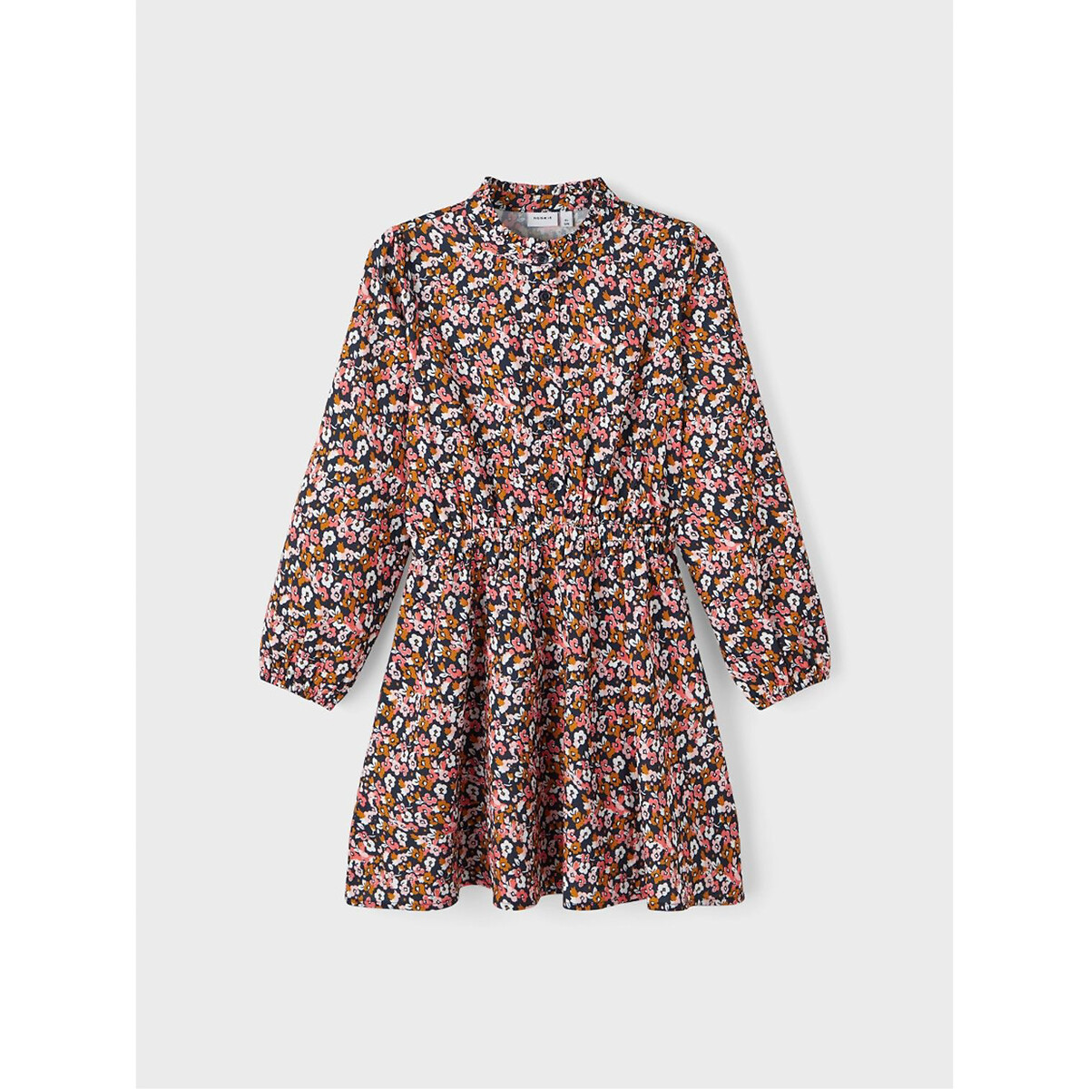 Image of Floral Ruffled Neck Dress with Long Sleeves