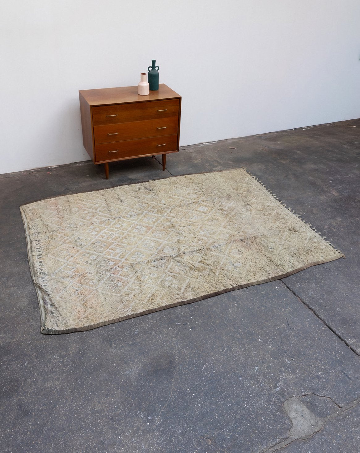 Tapis en laine vert et beige Olivier N°58 - Bon état, DEBONGOUT