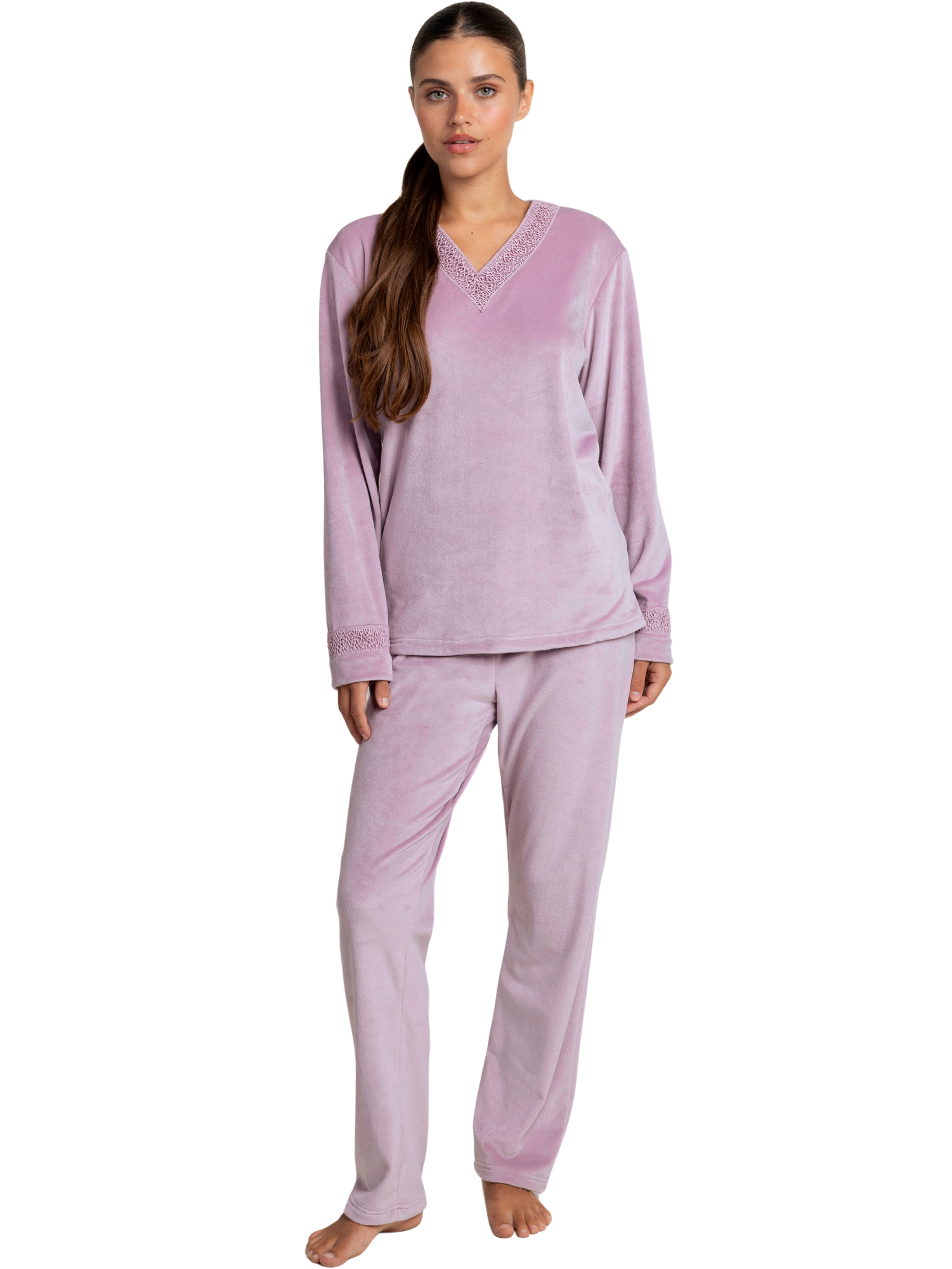 Pyjama velours pantalon top manches longues Luxury Guipure, ADMAS