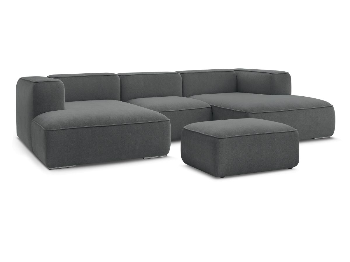 Canapé panoramique fixe 5 places en tissu texturé avec pouf, ZEPHYR, BOBOCHIC