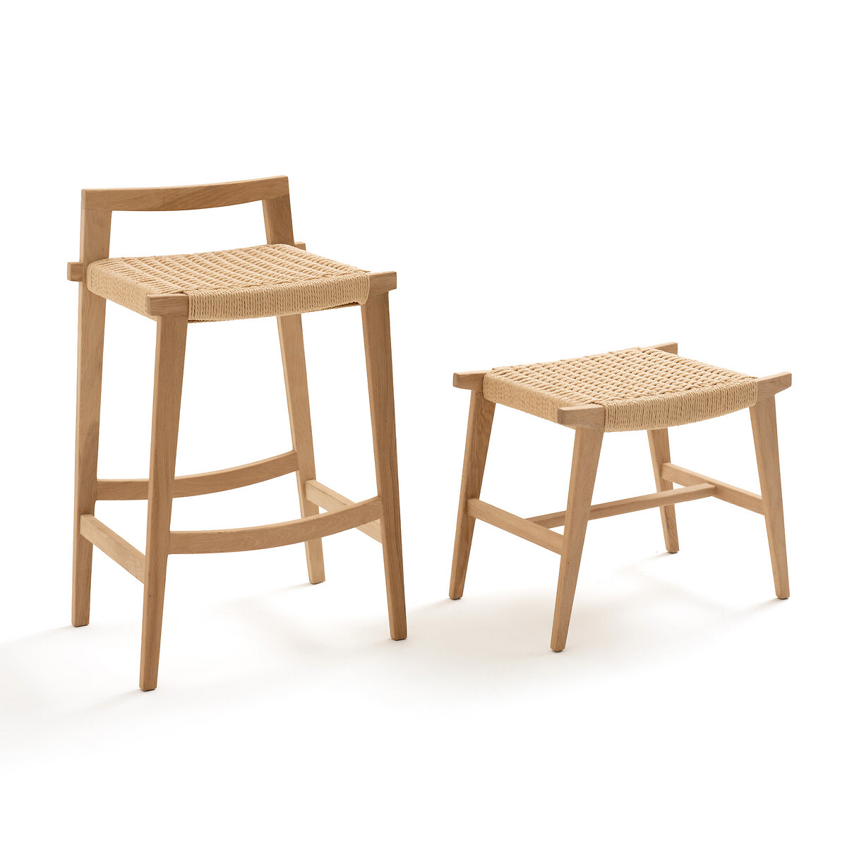 Product photograph of Kioto Mid-height Oak And Wicker Bar Stool from La Redoute UK