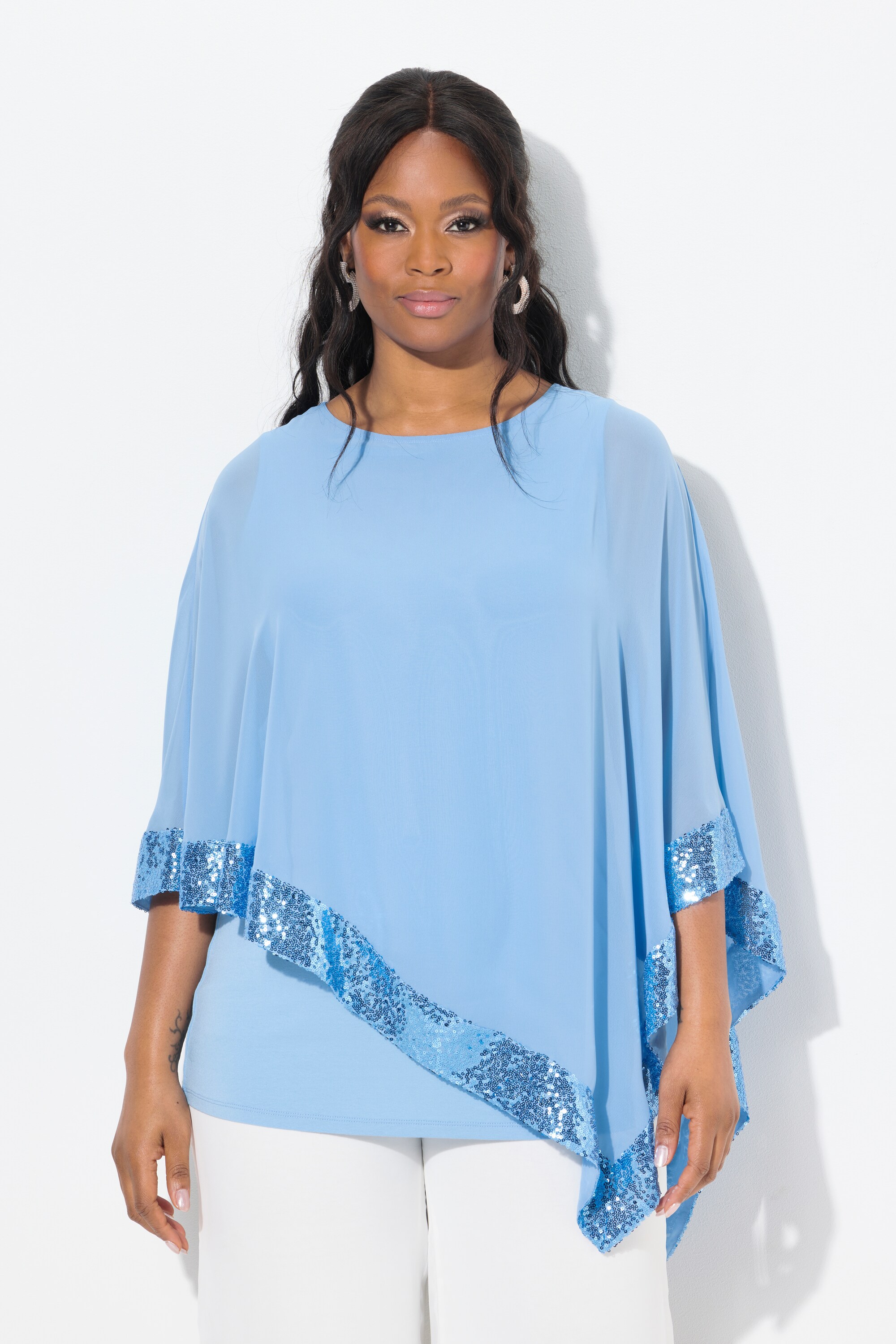 Blouse avec voile en mousseline. Encolure, ULLA POPKEN