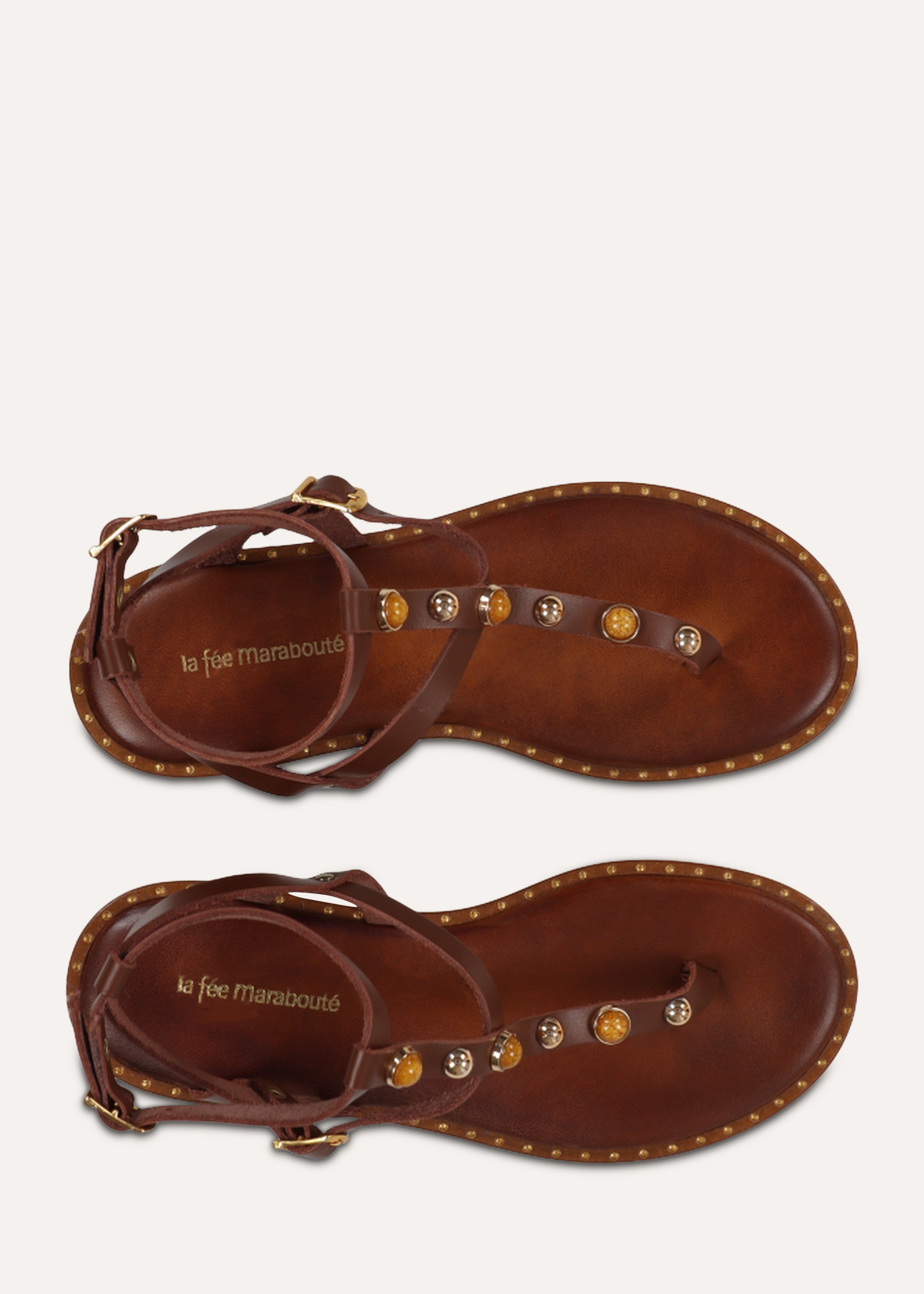 Sandales plates en cuir avec bijoux, LA FEE MARABOUTEE