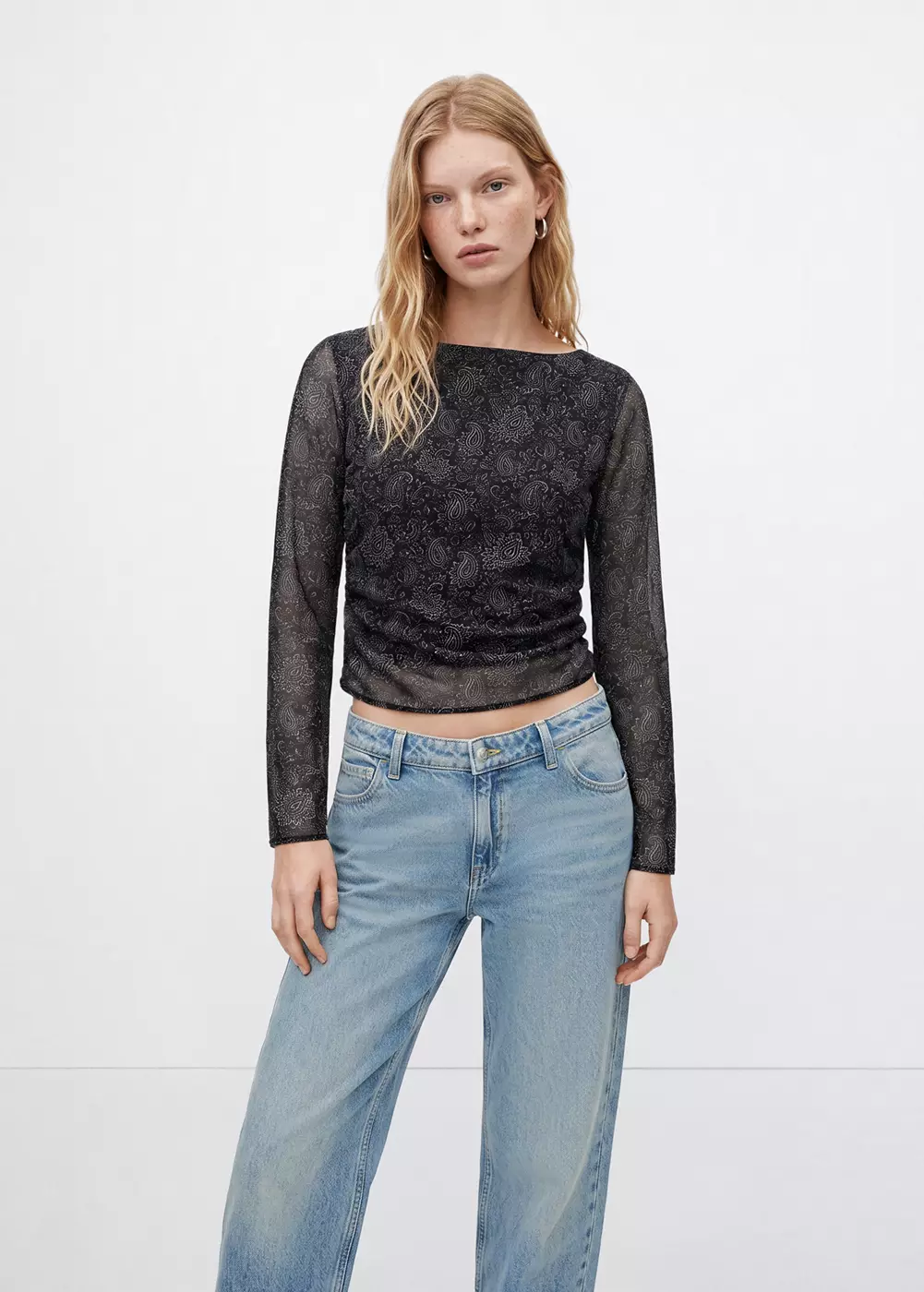Blouse paisley col bateau, MANGO TEEN