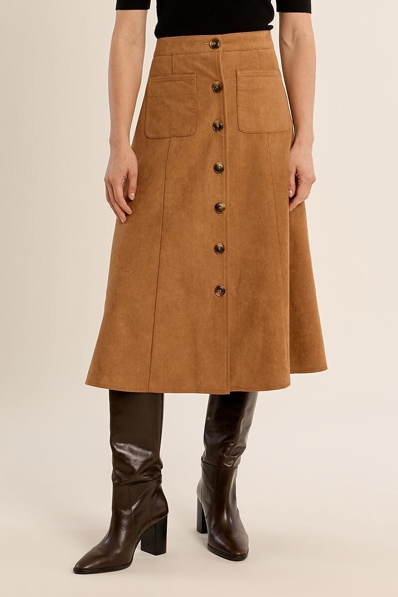 Jupe mi-longue boutonnée en suédine, MOLLY BRACKEN