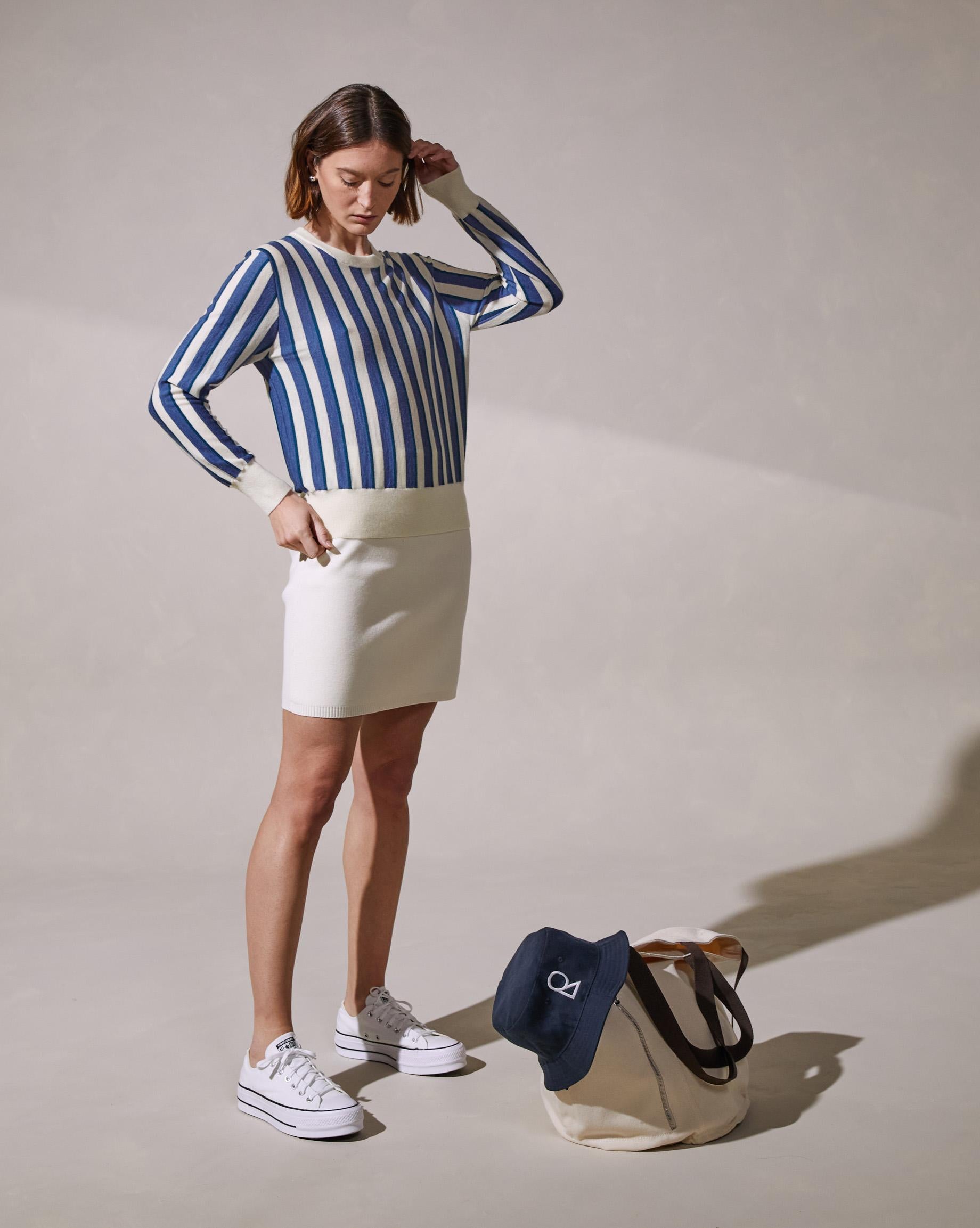 Pull col rond manches longues rayé en cachemire, RODIER