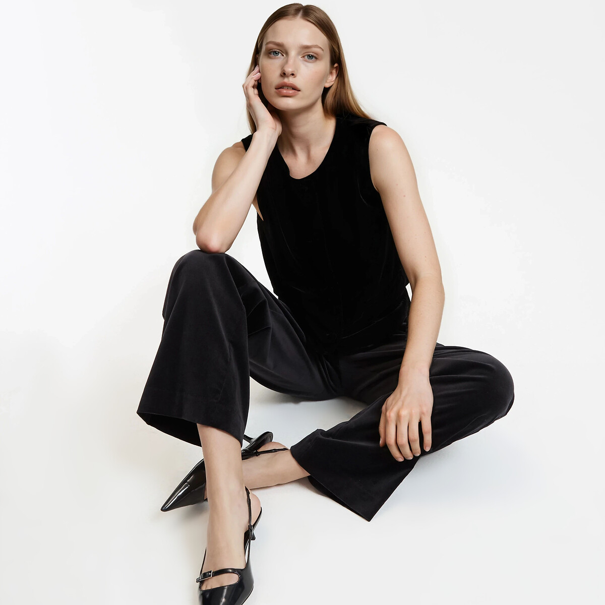 Smooth Velour Sleeveless Top with Crew Neck, LA REDOUTE COLLECTIONS