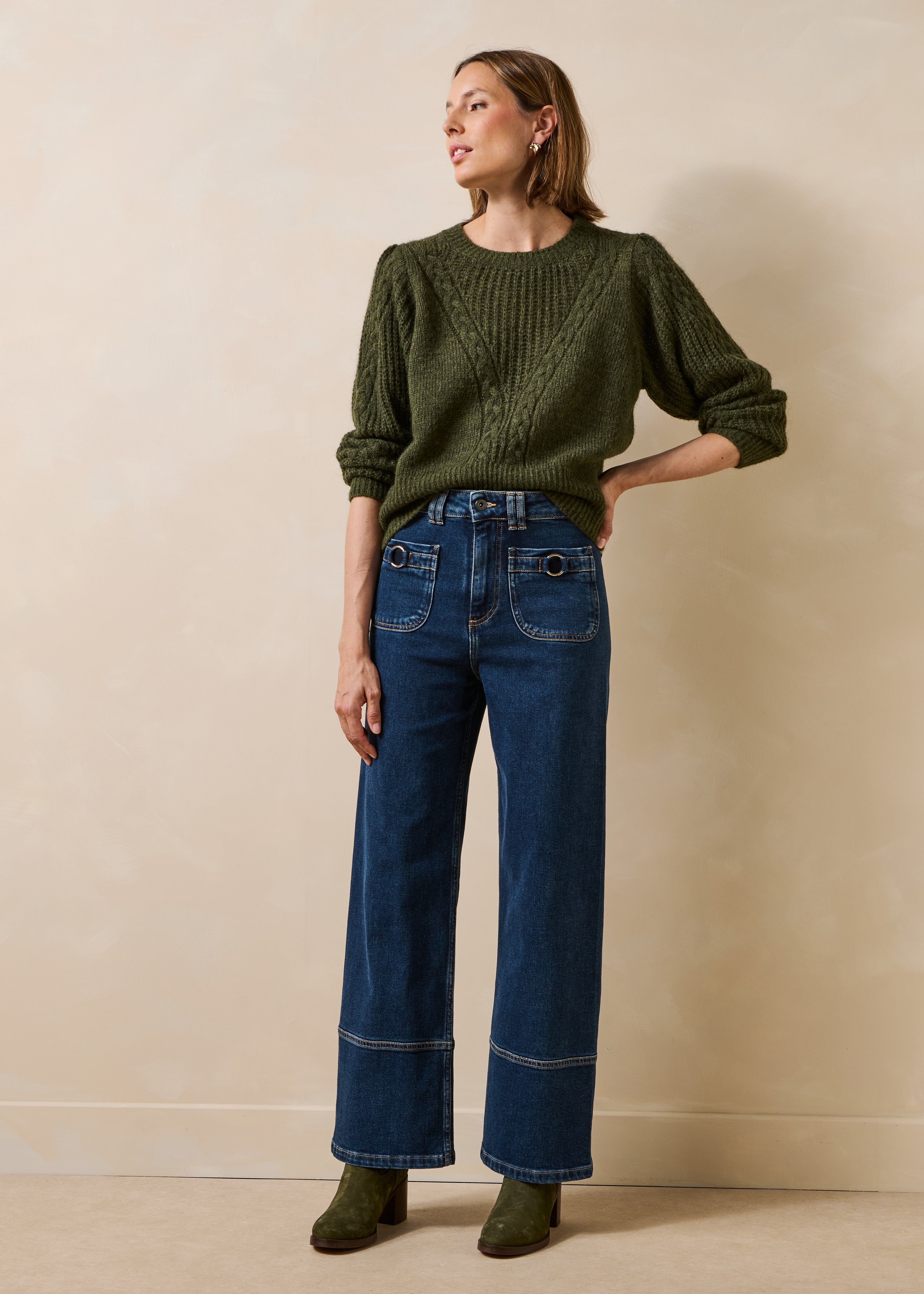 Jean droit taille haute en coton biologique, LA FEE MARABOUTEE