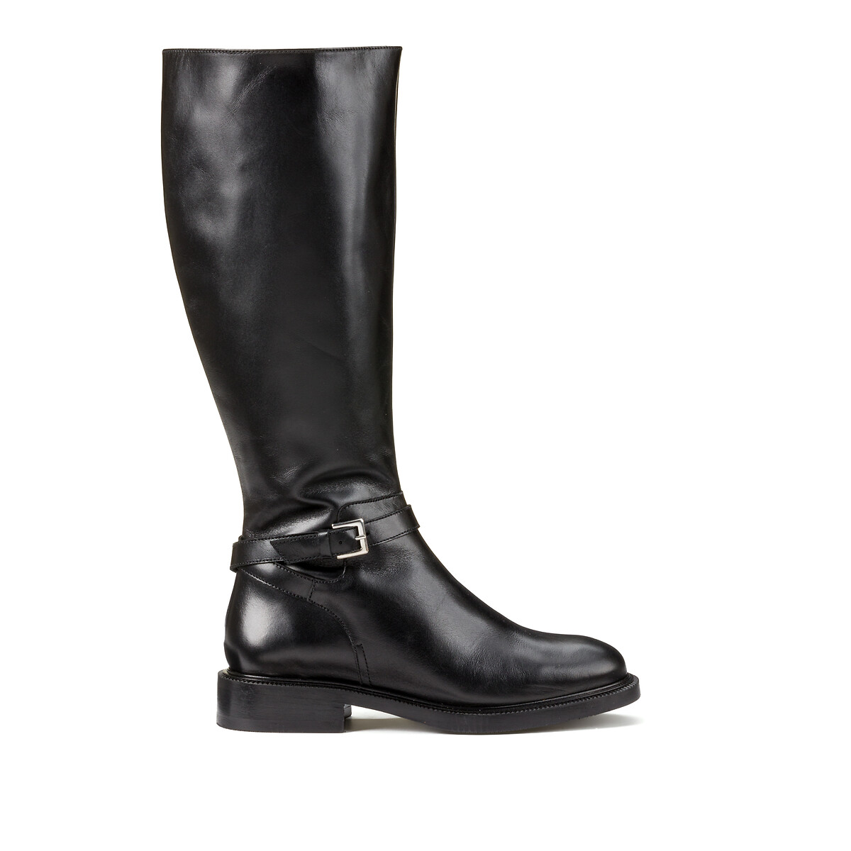 Black leather best sale boots flat heel