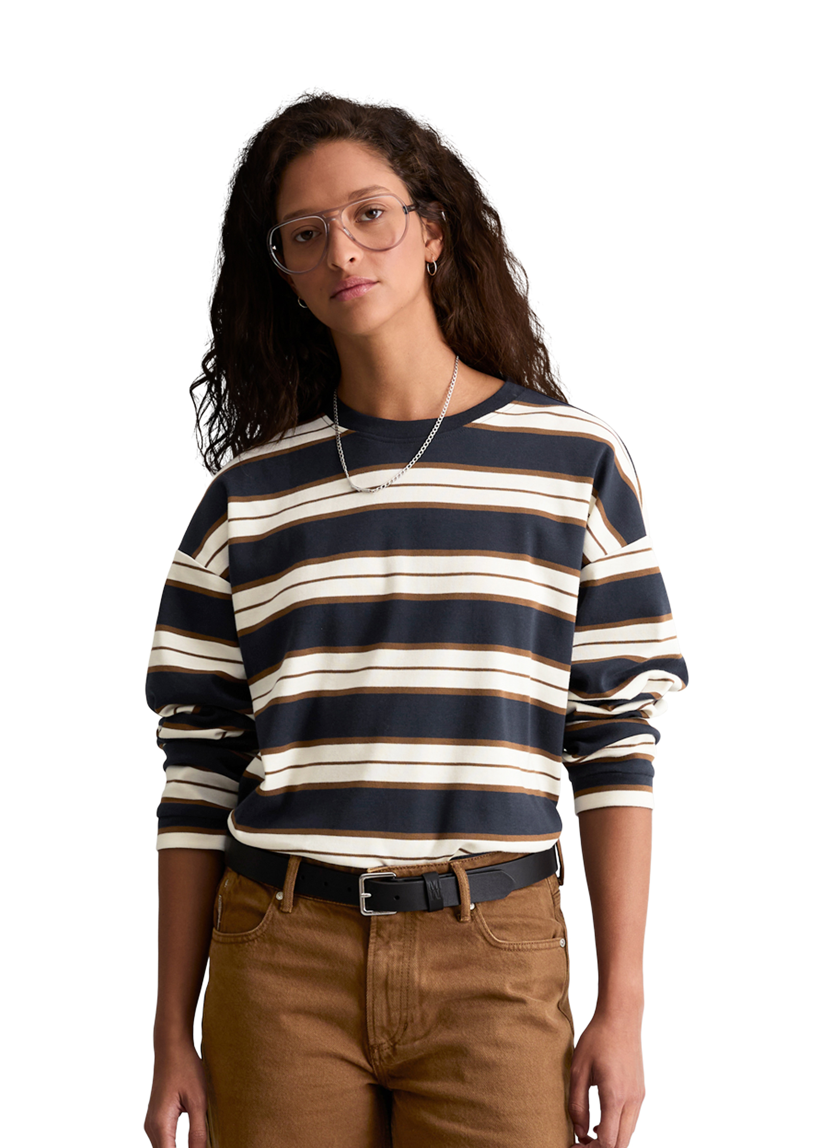 T-shirt à manches longues rayé, coupe décontractée en coton biologique, MARC O’POLO DENIM