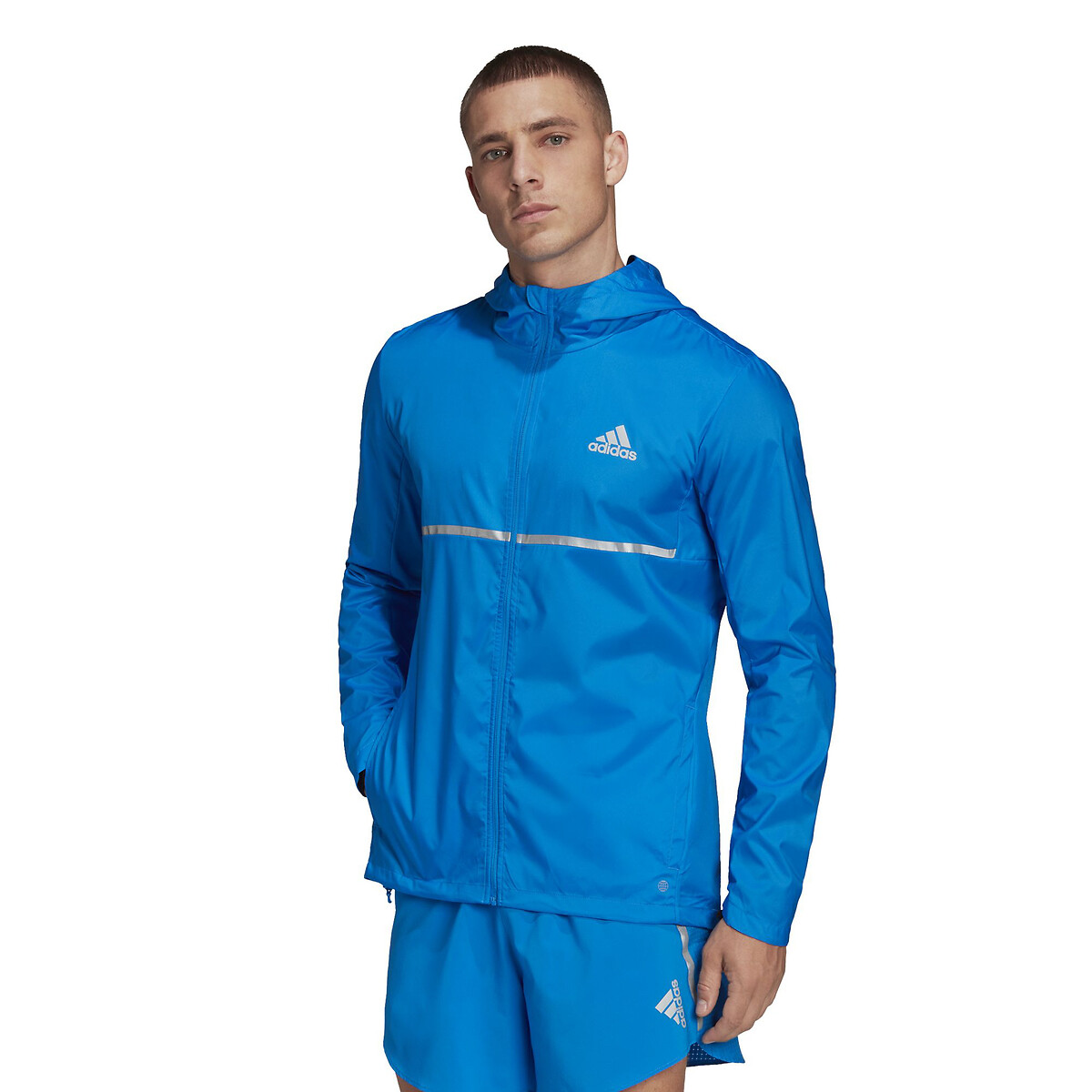 Own the run running windbreaker with hood, blue, Adidas Originals | La ...