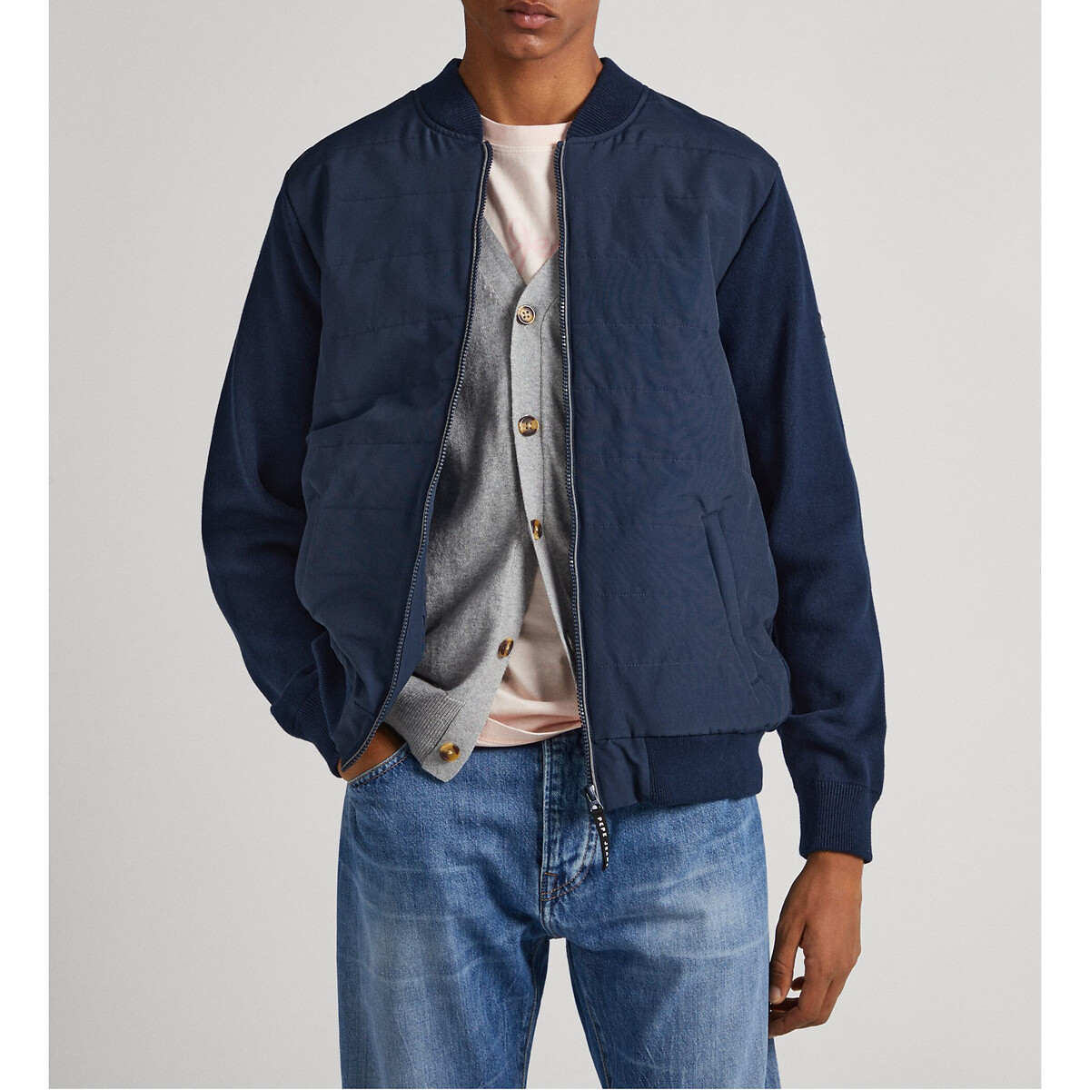 Image of Cotton Bomber Jacket with Zip Fastening