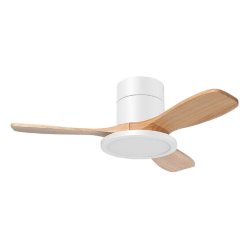 Ventilateur de plafond lumineux blanc et bois clair RIGA II WOOD XS, MILLUMINE