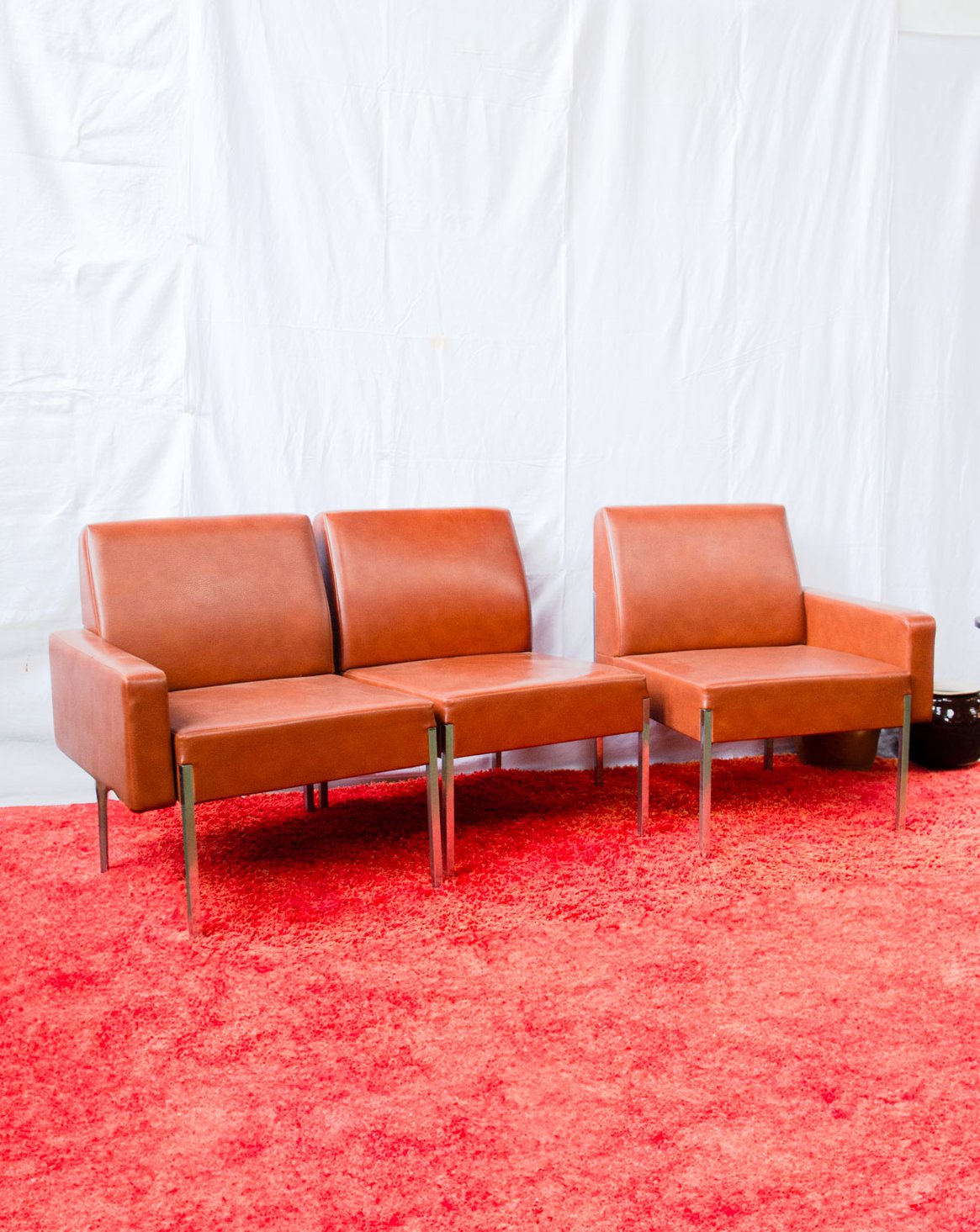 Banquette en skaï marron Clara N°156 - Bon état, DEBONGOUT