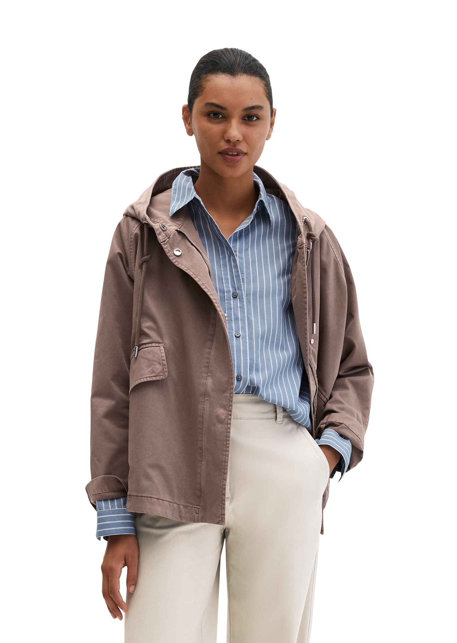 Veste cape avec capuche relaxed garment-dyed en sergé de coton organique, MARC O'POLO