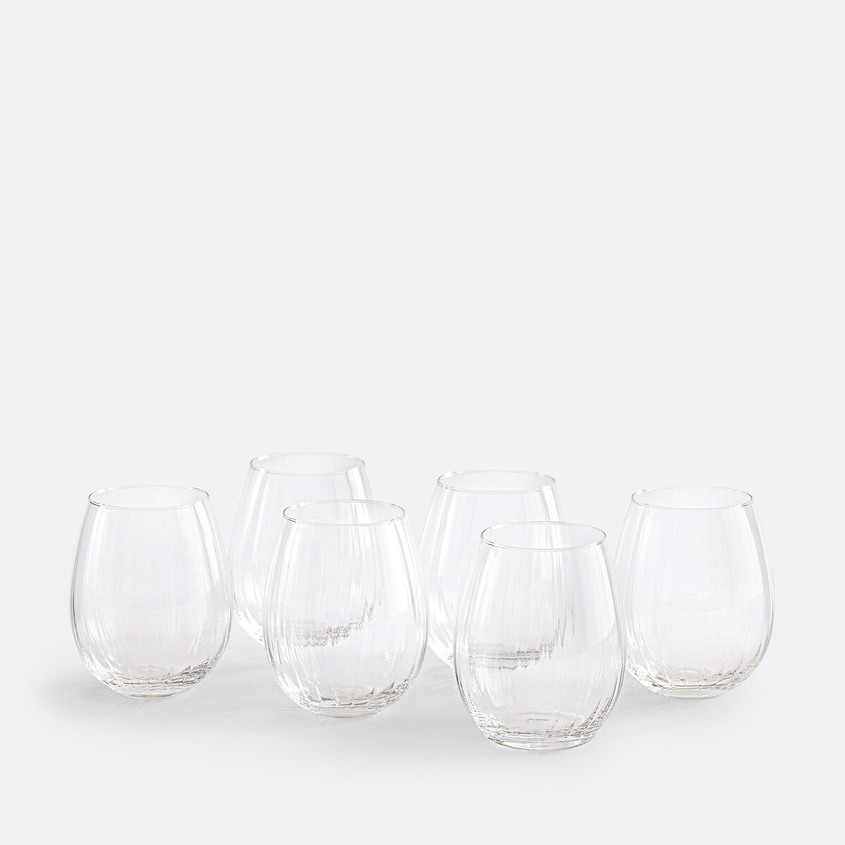 6 glazen bekers met plooitextuur, Pliso