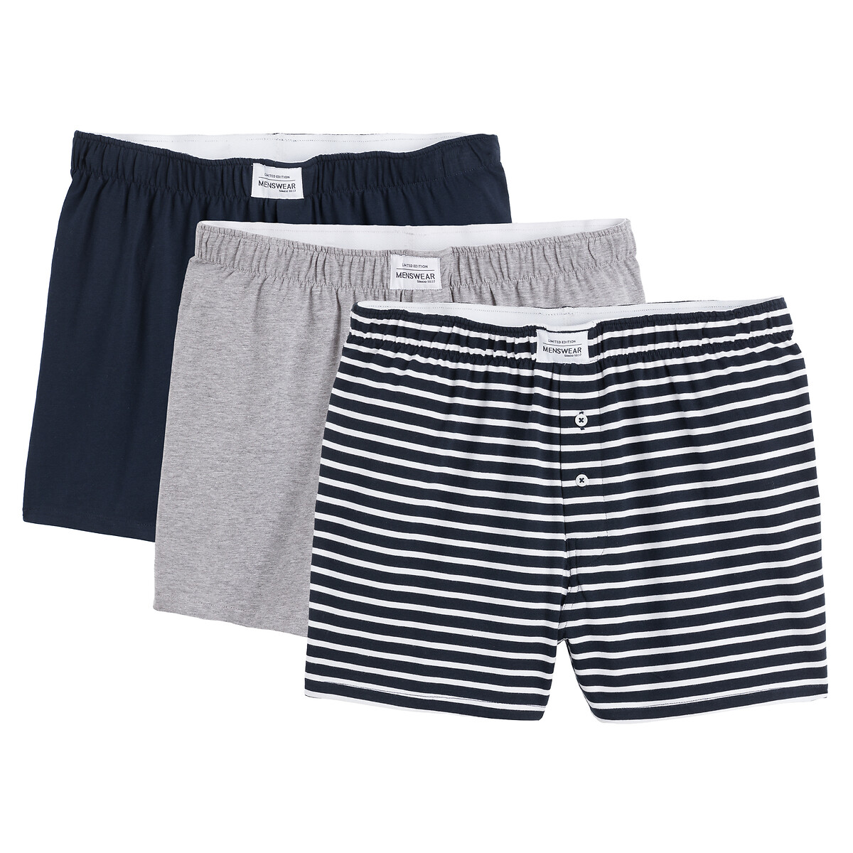 Pack of 3 boxers in organic cotton jersey mix, blue stripes, La