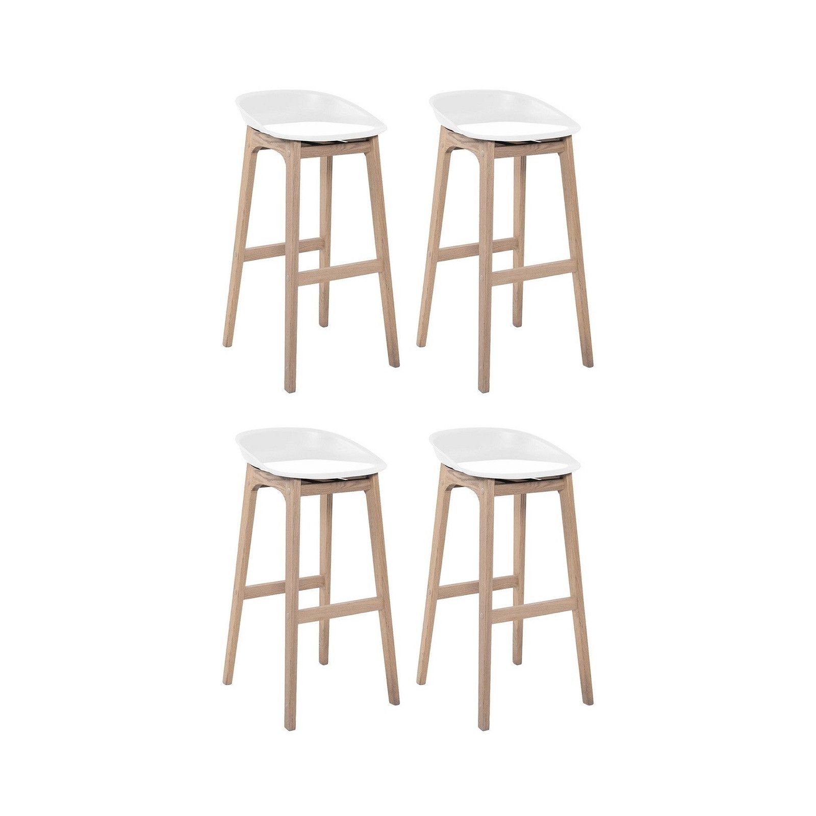 Lot de tabourets de bar en chêne et assise plastique 75cm RIVA|Lot de 4 | Lot de 4, MOB IN