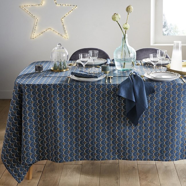 Mina Patterned Tablecloth with Anti-Stain Treatment, prussian blue, LA REDOUTE INTERIEURS