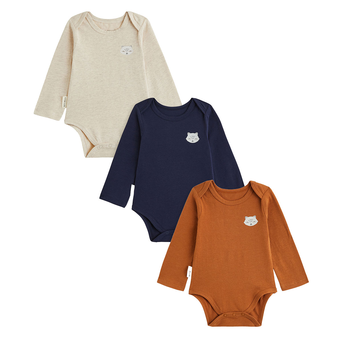 Lot de 3 bodies bébé manches longues, PETIT BEGUIN
