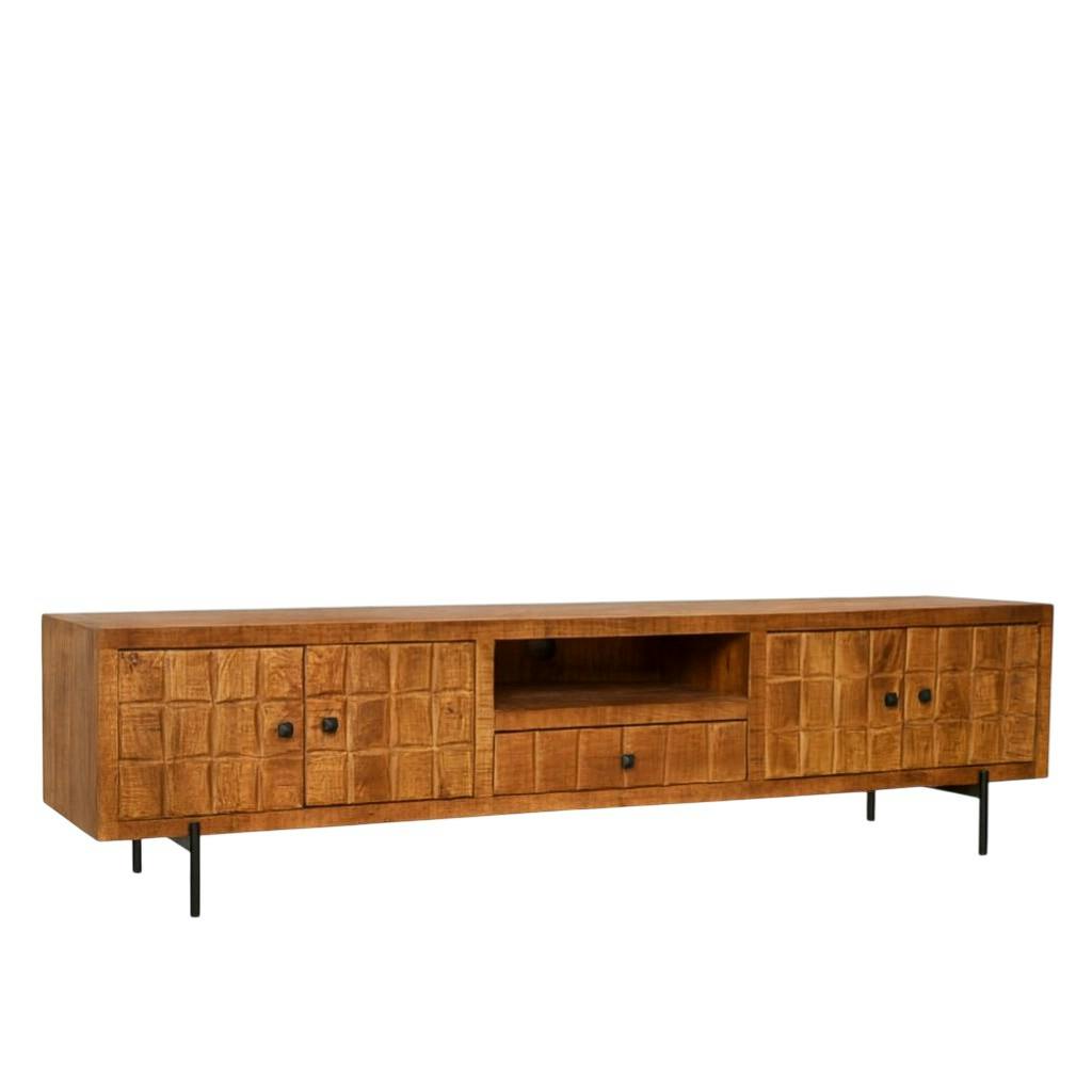 Meuble TV bois 4 portes décor damier UDA, PIER IMPORT