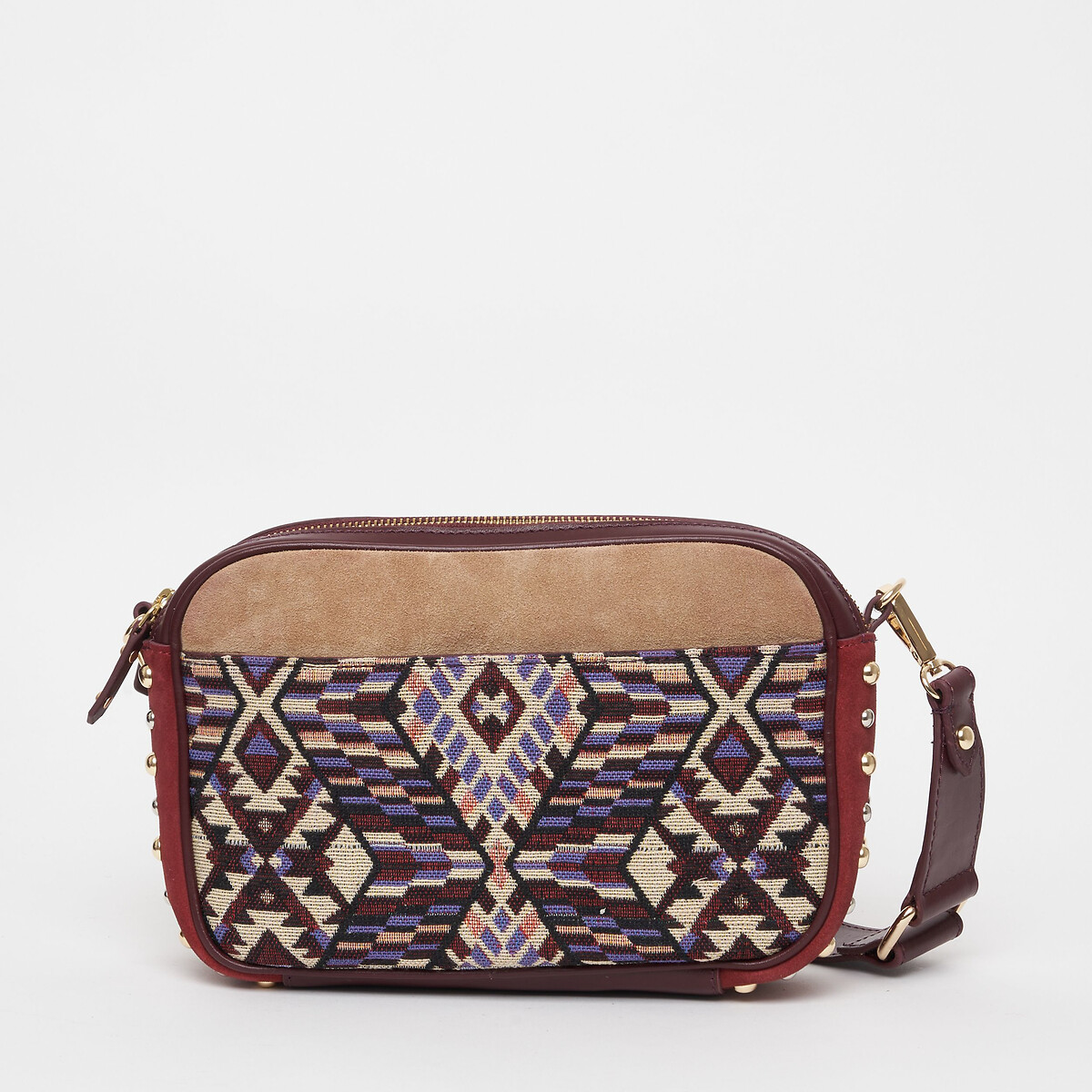 Sammy Jacquard Crossbody Bag in Leather Mix with Zip Fastening