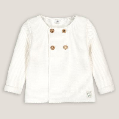 Organic Cotton Knitted Cardigan in Garter Stitch, Prem-2 Years LA REDOUTE COLLECTIONS