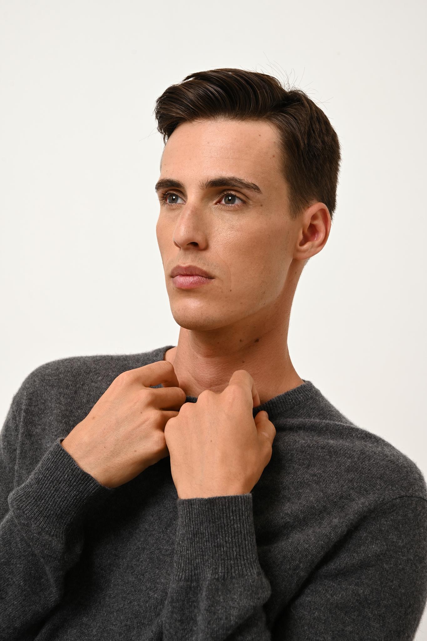 Pull Col Rond Anthracite Chiné Howard, JUST CASHMERE