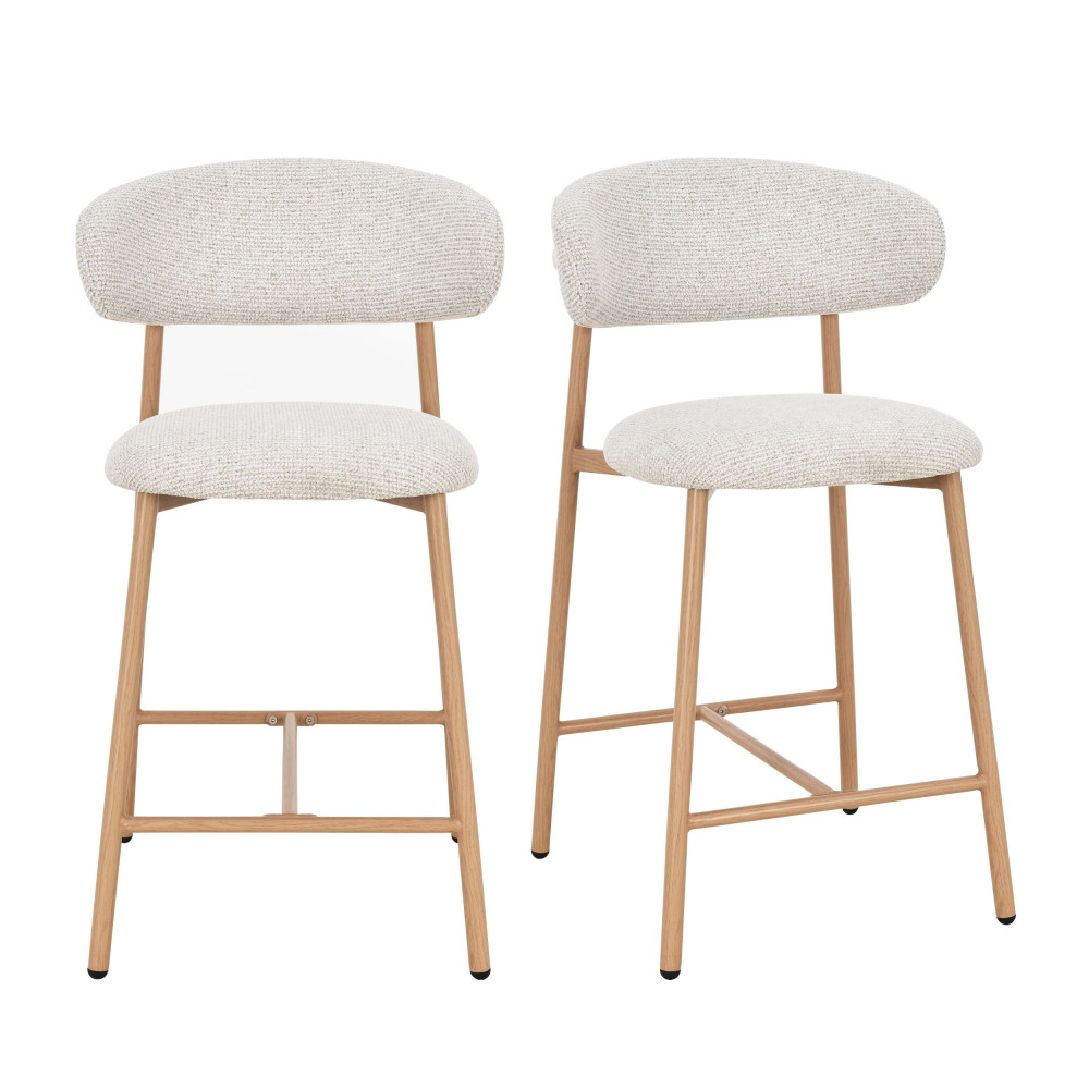 Lot de 2 chaises de bar en tissu pieds effet bois clair H65cm- DRACO, DRAWER