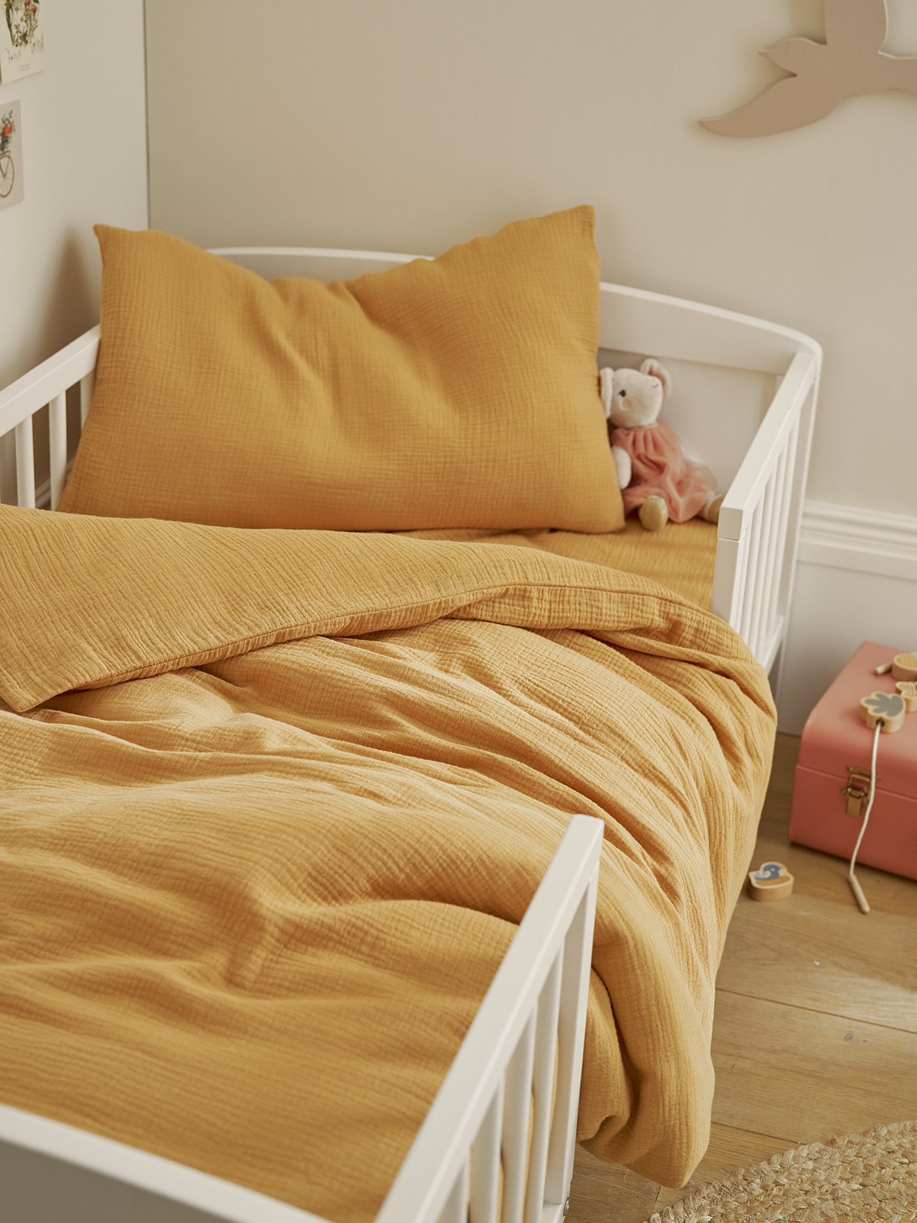 Parure housse de couette + taie d'oreiller unie en gaze de coton Bio*, VERTBAUDET