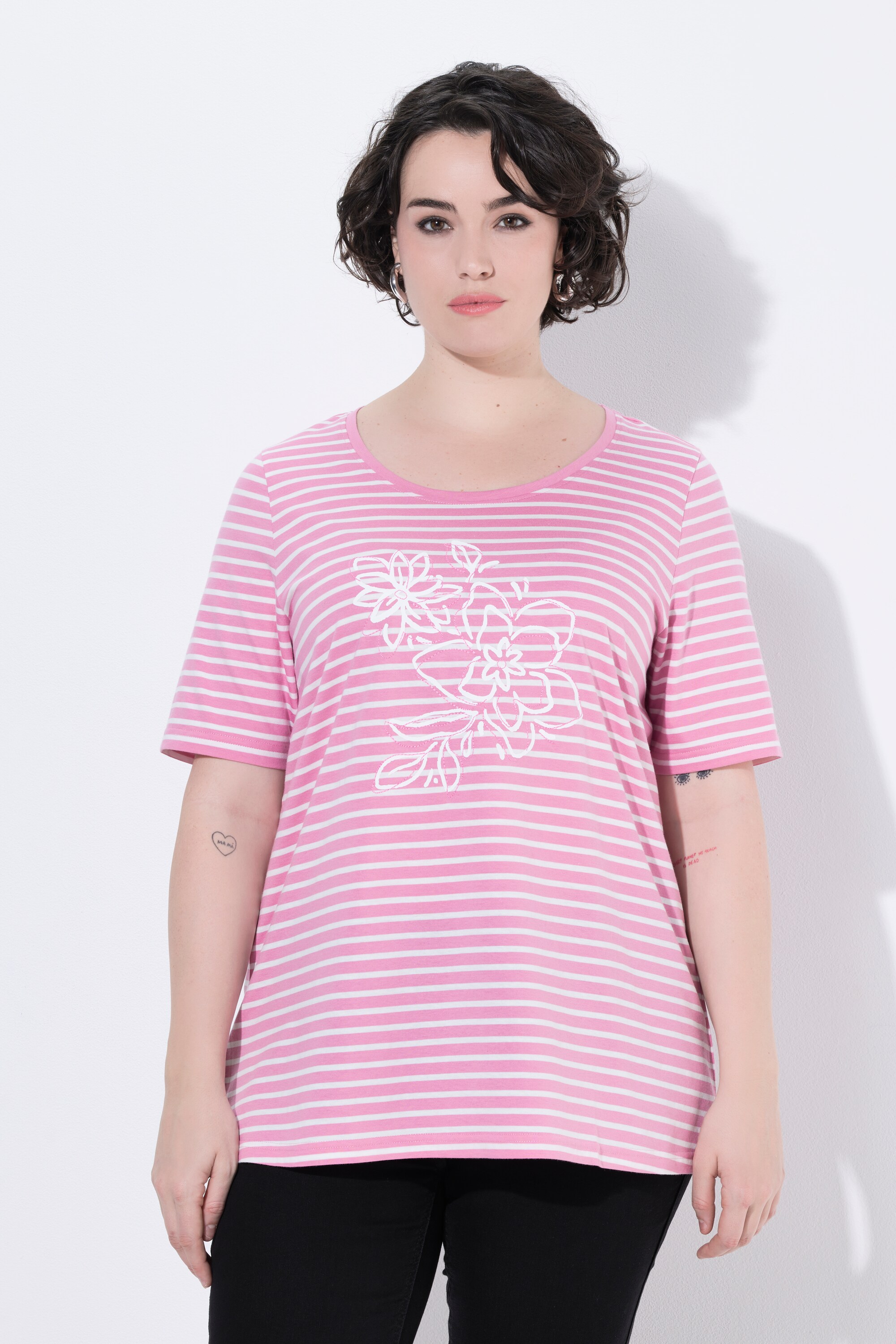 T-shirt rayé avec broderies, ULLA POPKEN