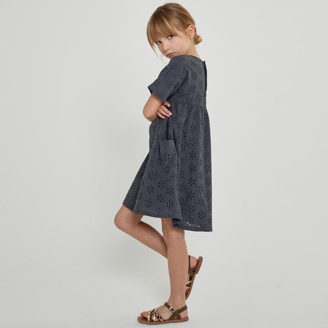Organic Cotton Dress in Broderie Anglaise, charcoal grey, LA REDOUTE COLLECTIONS